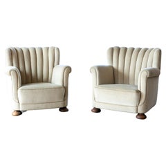 Pair of Danish 1940's Channelback Club Chairs in the Style of Fritz Hansen