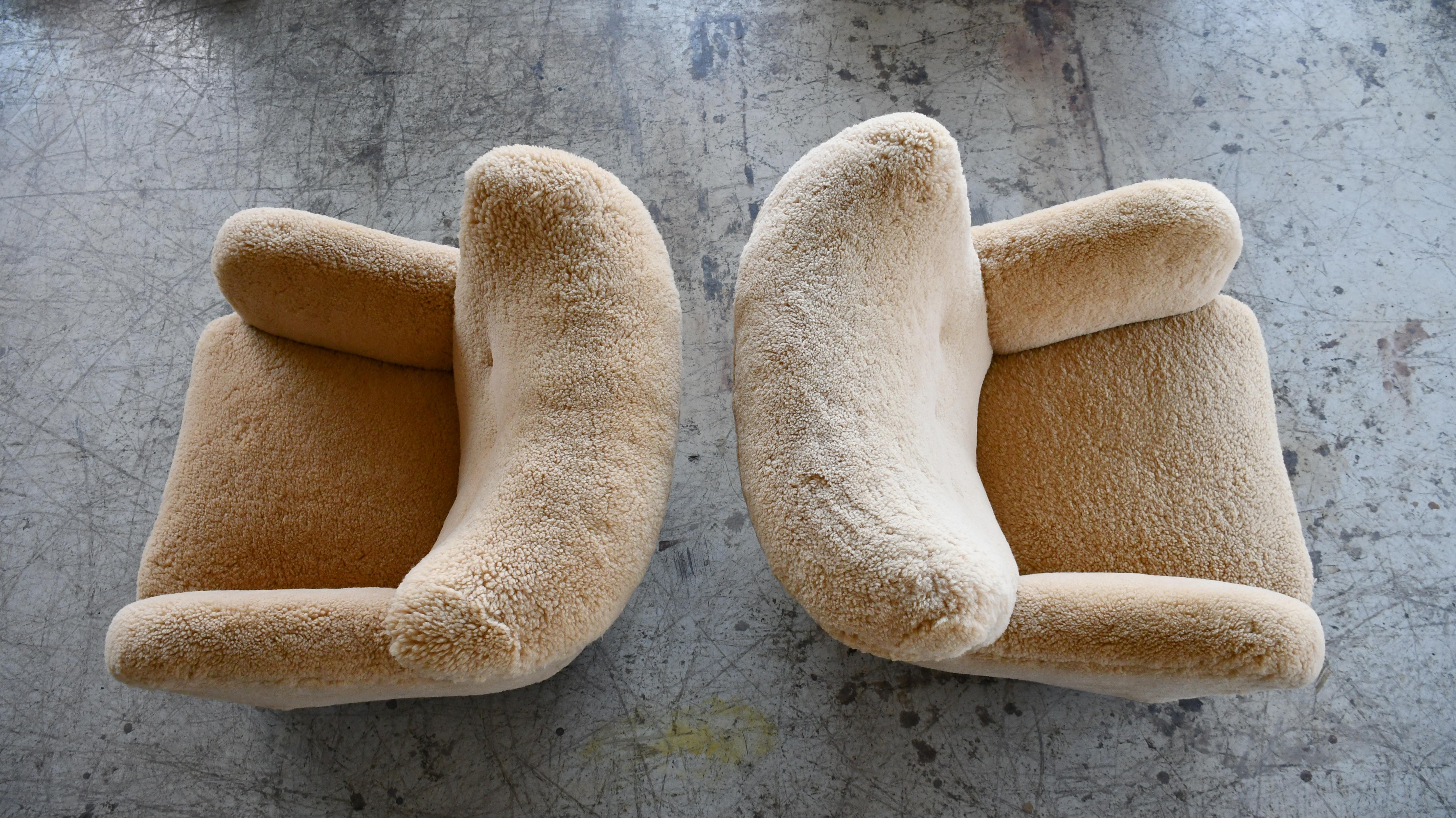 Pair of Danish 1940's Classic Club or Lounge Chairs in Amber Color Shearling 2
