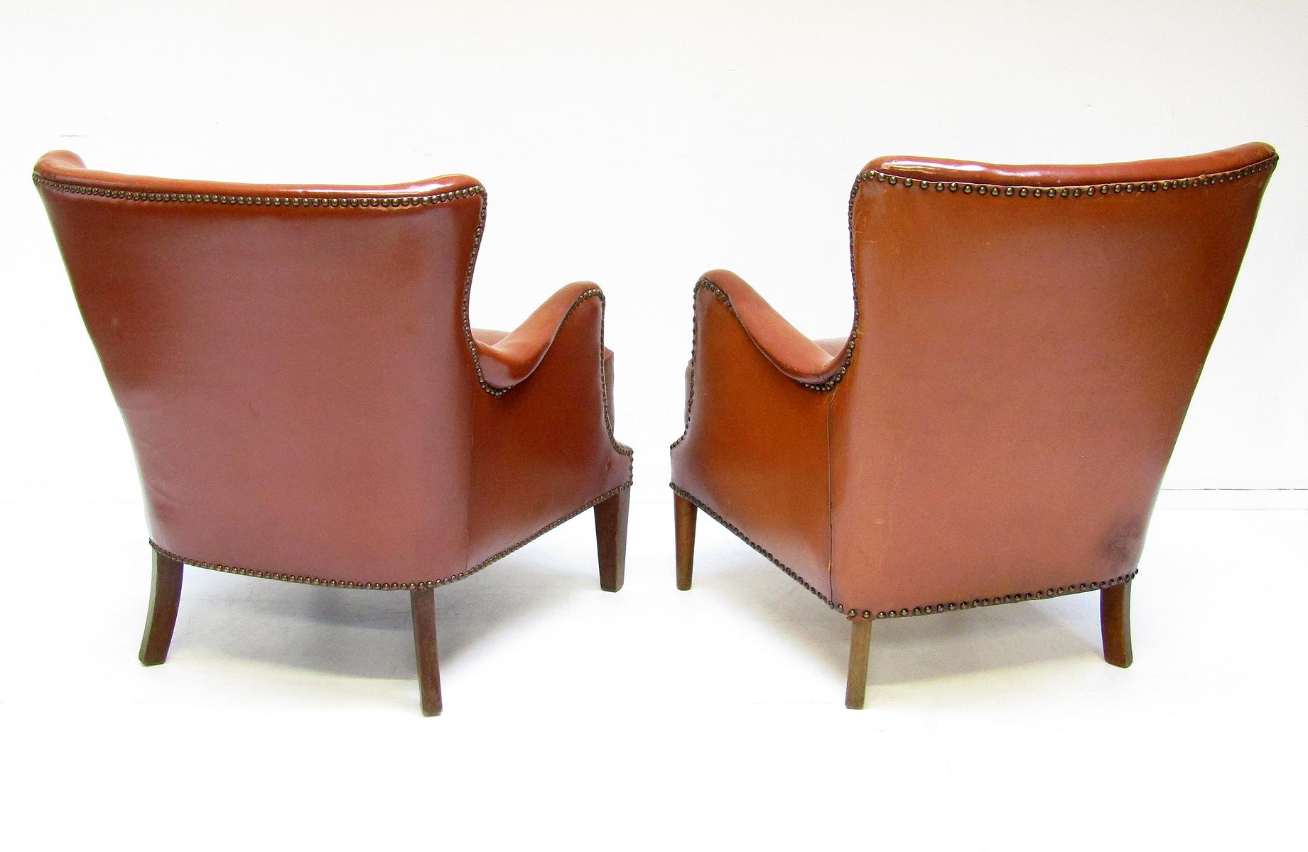 20th Century Pair of Danish 1940s Club Chairs in Leather by Fritz Hansen