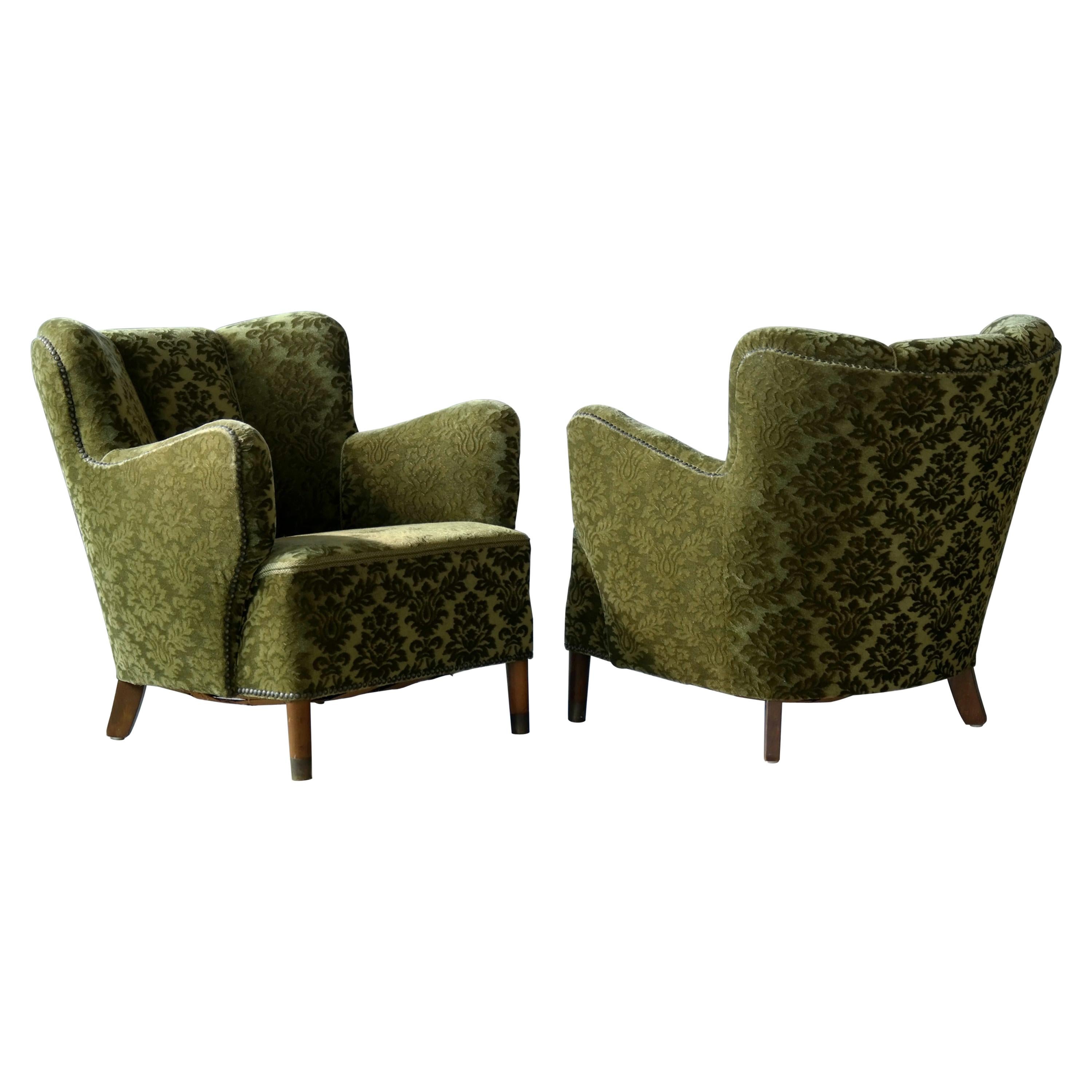Pair of Danish 1940s Fritz Hansen Model 1669 Style Lounge Chairs