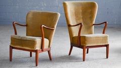 Pair of Danish 1940s High and Low Back Easy Chairs with Open Armrests
