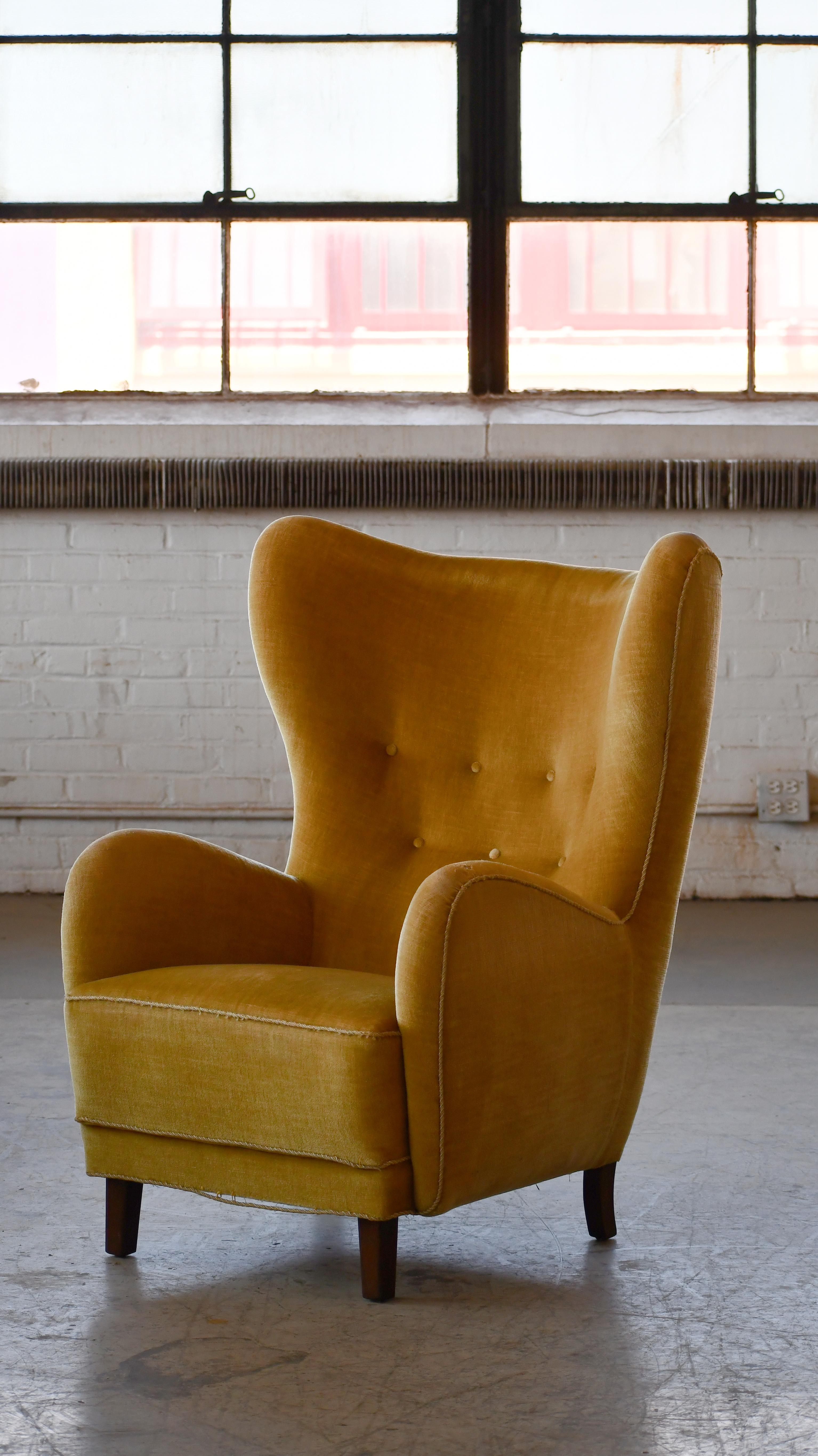 Mid-Century Modern Pair of Danish 1940s High Back Lounge Chairs Attributed to Flemming Lassen