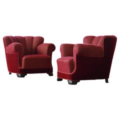 Pair of Danish 1940s Large Low Back Club Chairs Style of Fritz Hansen