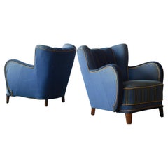 Pair of Danish 1940s Large Low Back Club Chairs Style of Fritz Hansen