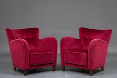 Pair of Danish 1940's Lassen Style Lounge Chairs Reupholstered in Shearling