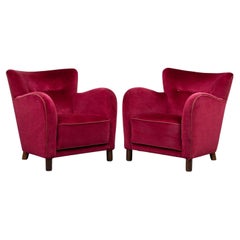 Pair of Danish 1940's Lassen Style Lounge Chairs Reupholstered in Shearling