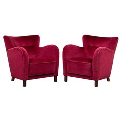 Pair of Danish 1940's Lassen Style Lounge Chairs Reupholstered in Shearling 