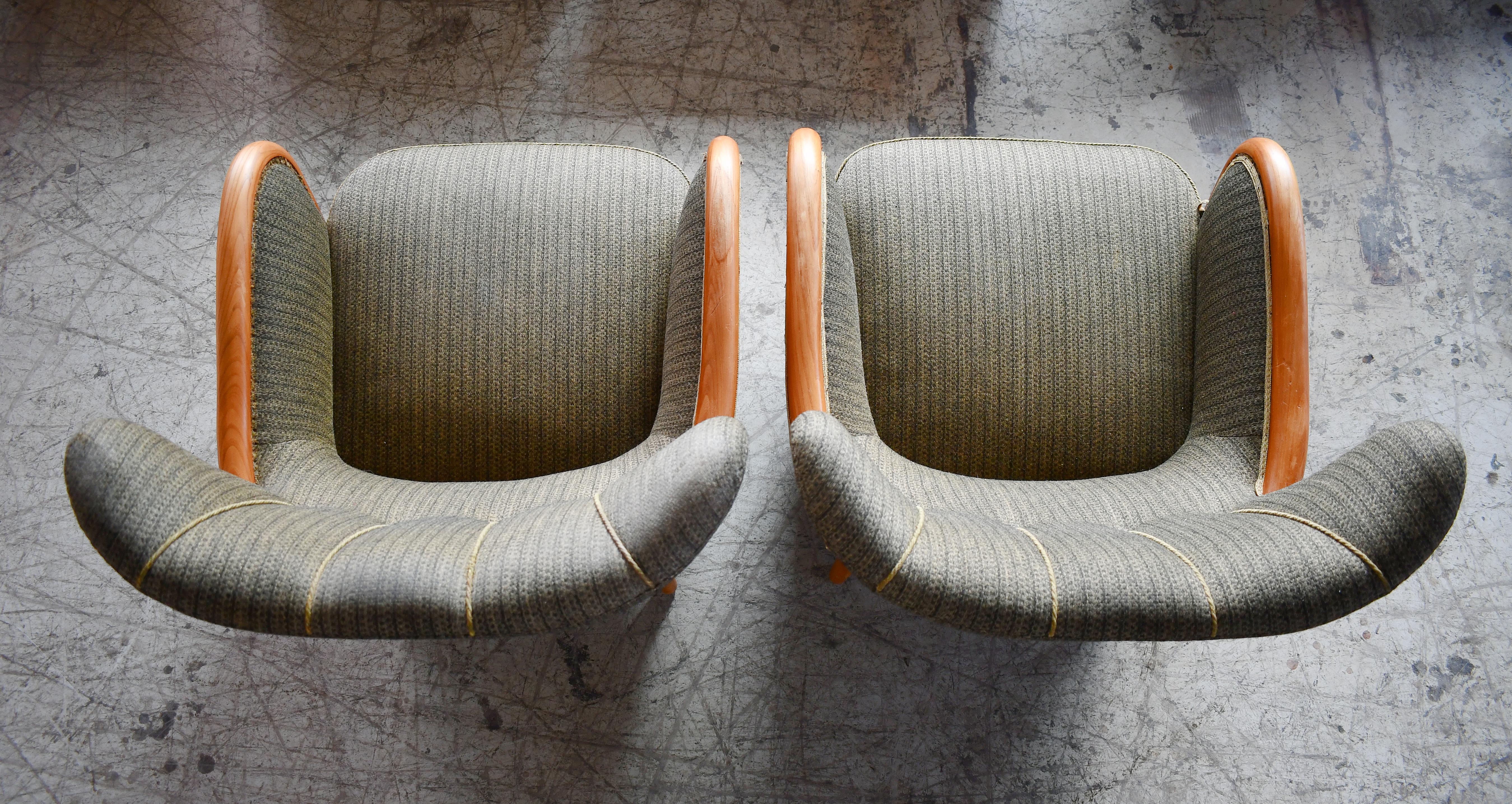 Pair of  Danish 1940s Lounge Chairs with Carved Armrests Accents in Oak 6