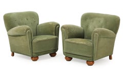 Pair of Danish 1940s Low Back Club Chairs Style of Marta Blomstedt