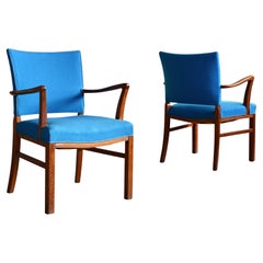 Pair of Danish 1940s Mahogany Side or Desk Chairs with Open Armrests (v)