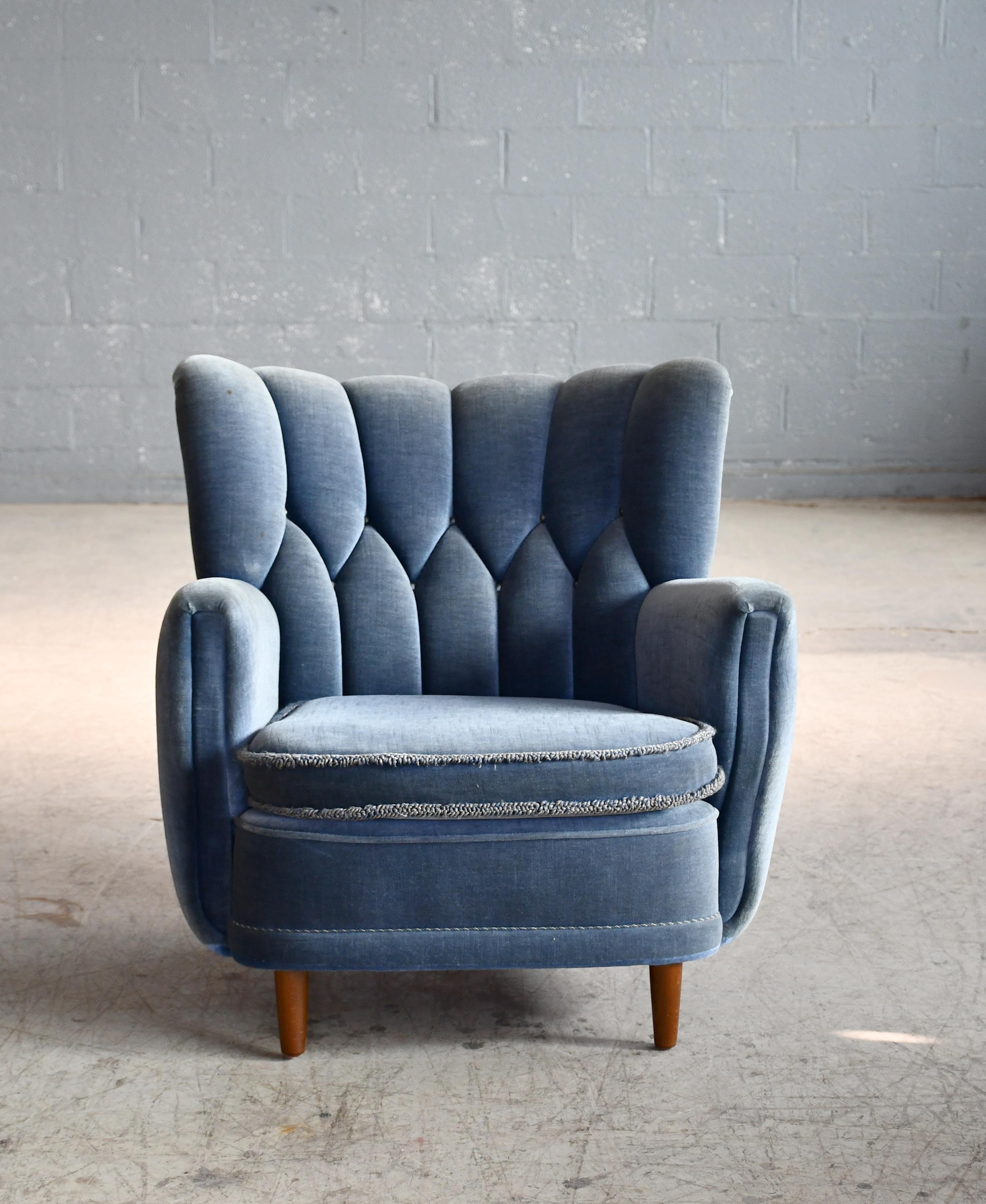 Mid-Century Modern Paire de fauteuils club danois à dossier bas des années 1940, style Fritz Hansen en vente