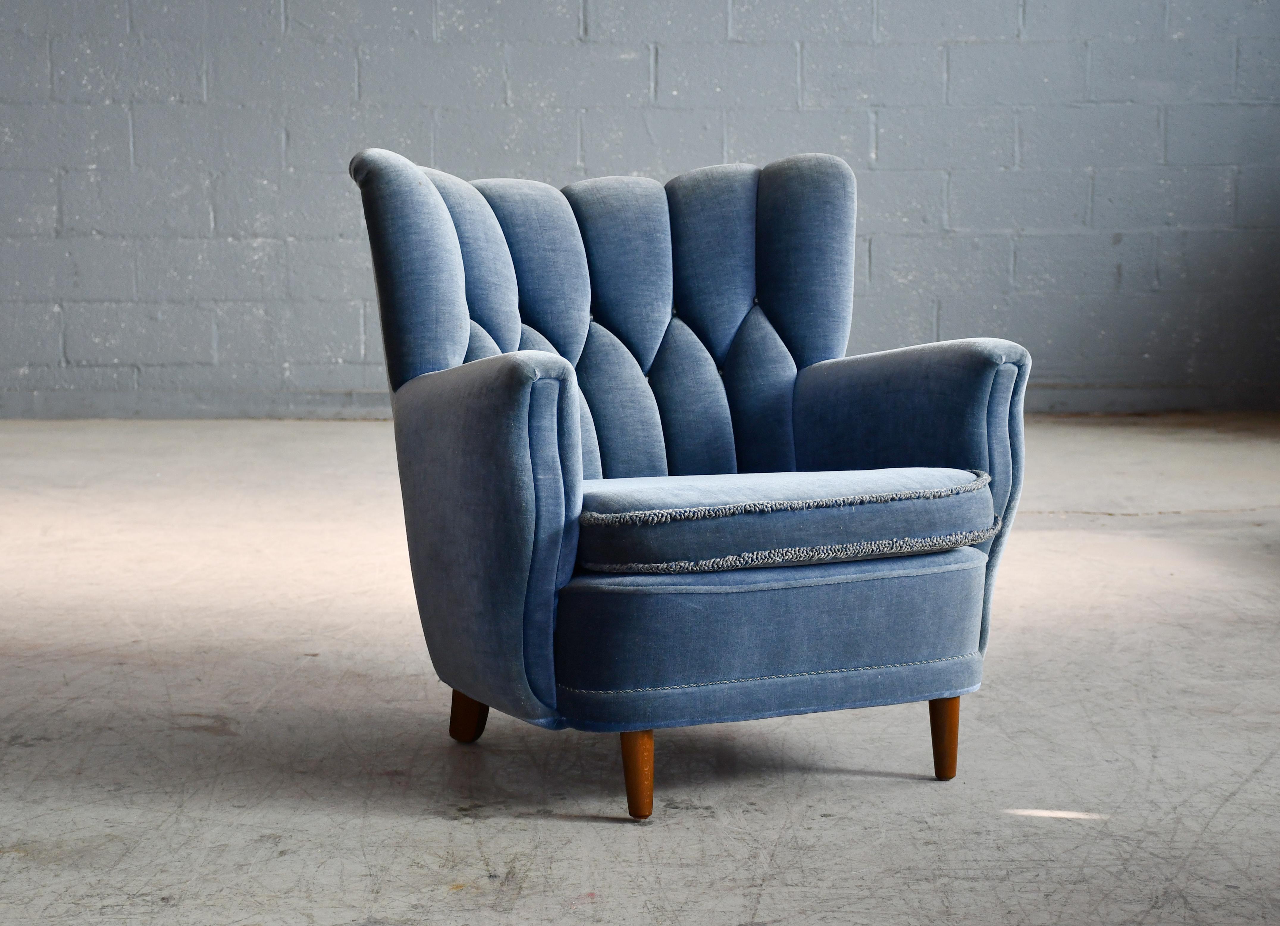 Danois Paire de fauteuils club danois à dossier bas des années 1940, style Fritz Hansen en vente