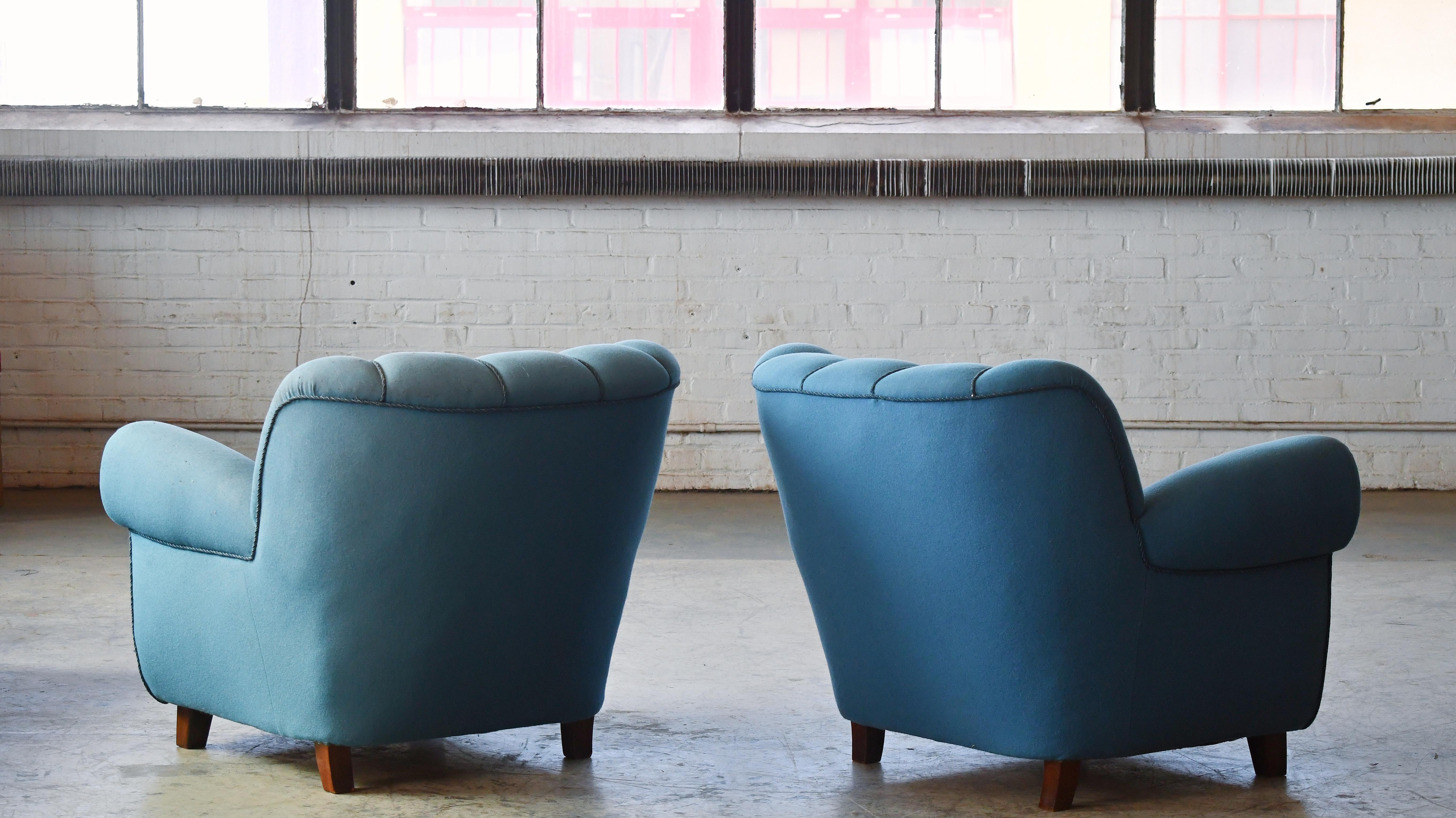 Pair of Danish 1940s Mid-size Low Back Club Chairs Style of Fritz Hansen 2