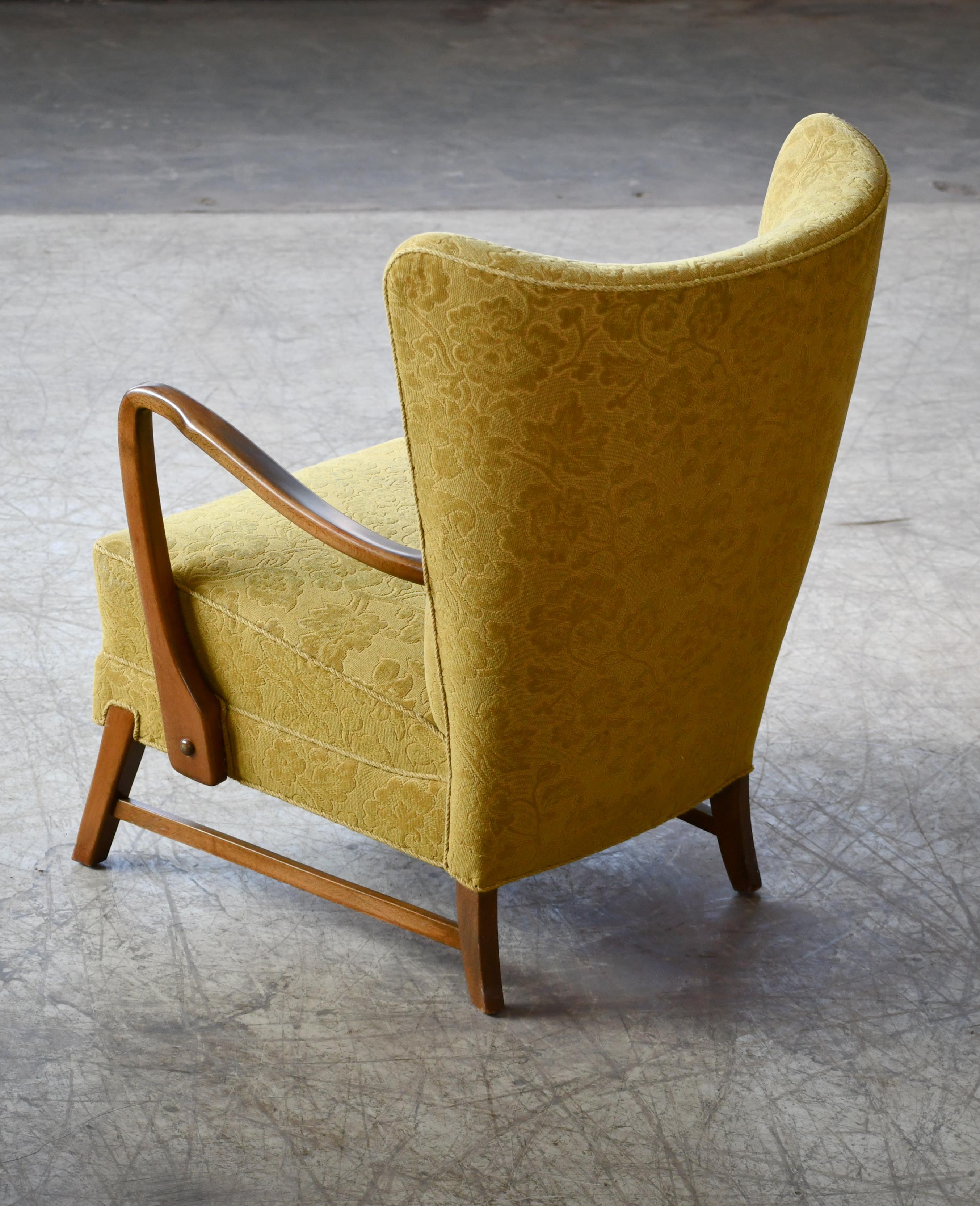 Beech Pair of Danish 1940s Midcentury Fritz Hansen Style High Back Lounge Chairs