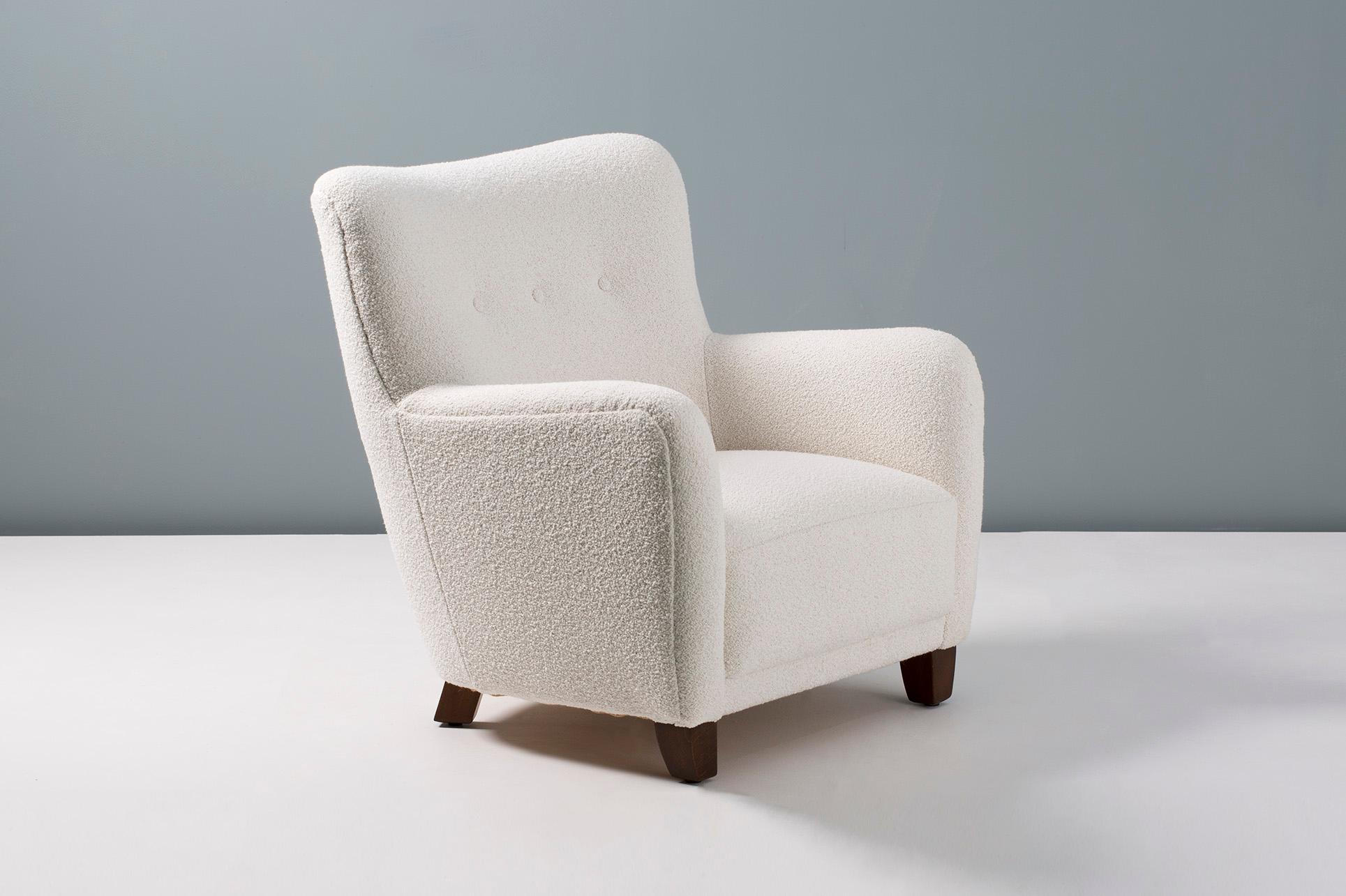 Britannico Coppia di poltrone danesi in stile anni '40 realizzate su misura in bouclé in vendita