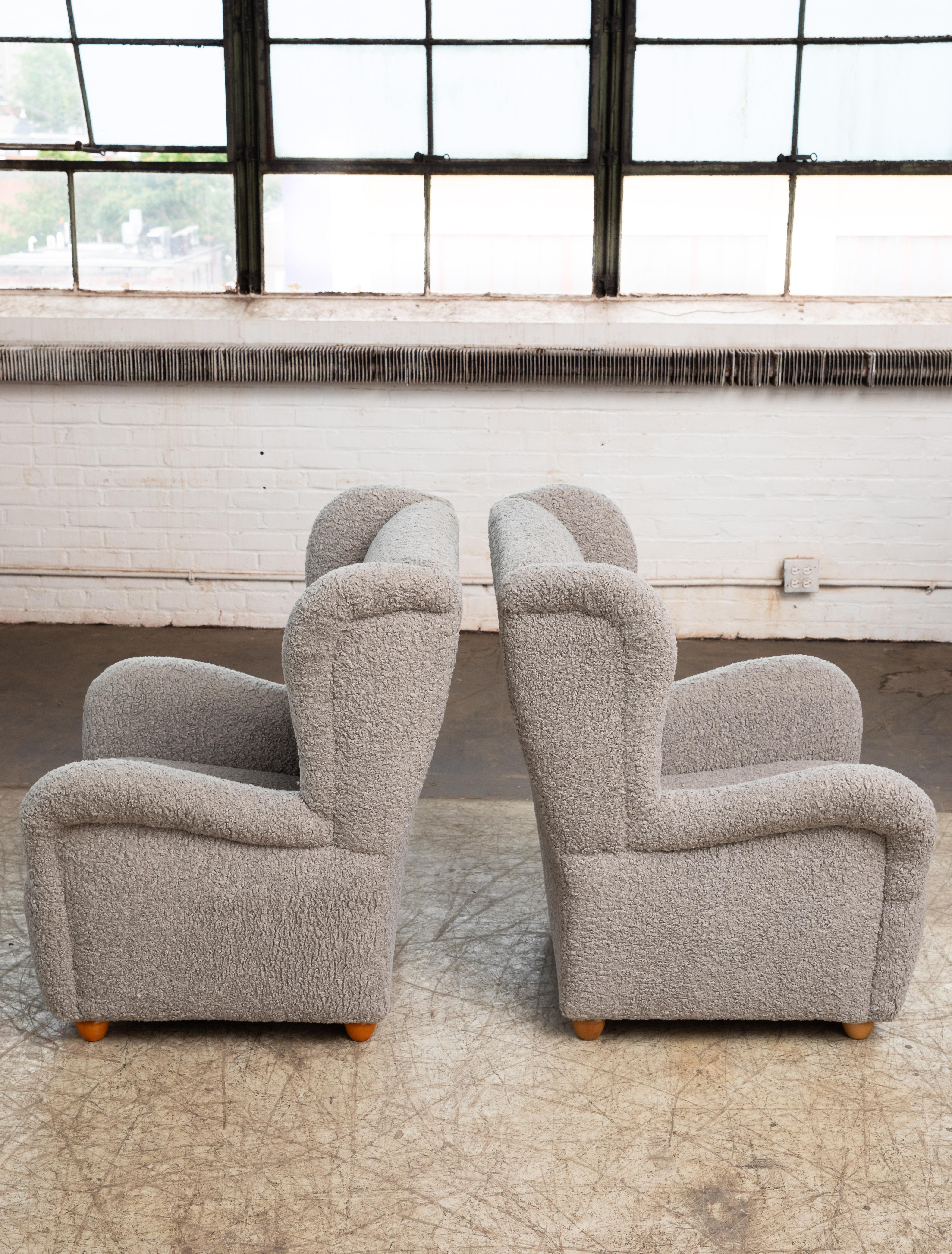 Pair of Danish 1940s Style Large Scale High Back Lounge Chairs In Good Condition In Bridgeport, CT