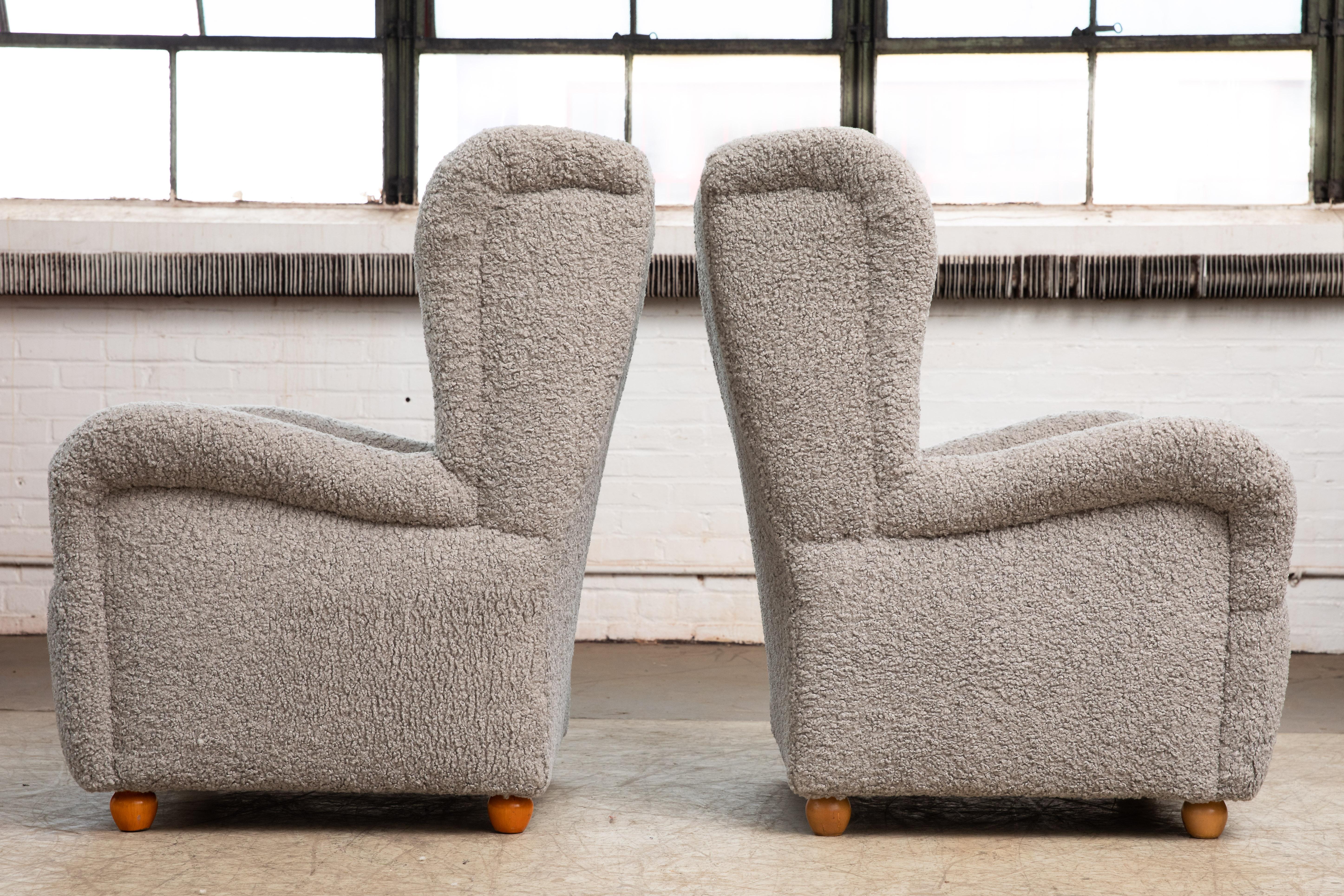 Mid-20th Century Pair of Danish 1940s Style Large Scale High Back Lounge Chairs