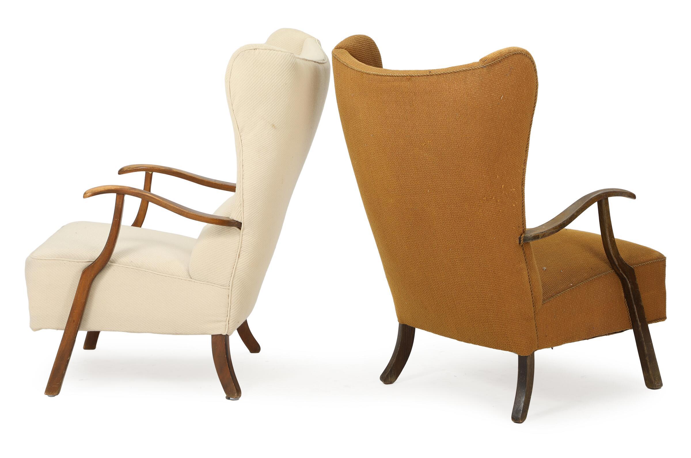 Pair of Danish 1940s Wingback Lounge Chairs with Open Armrests In Good Condition For Sale In Bridgeport, CT