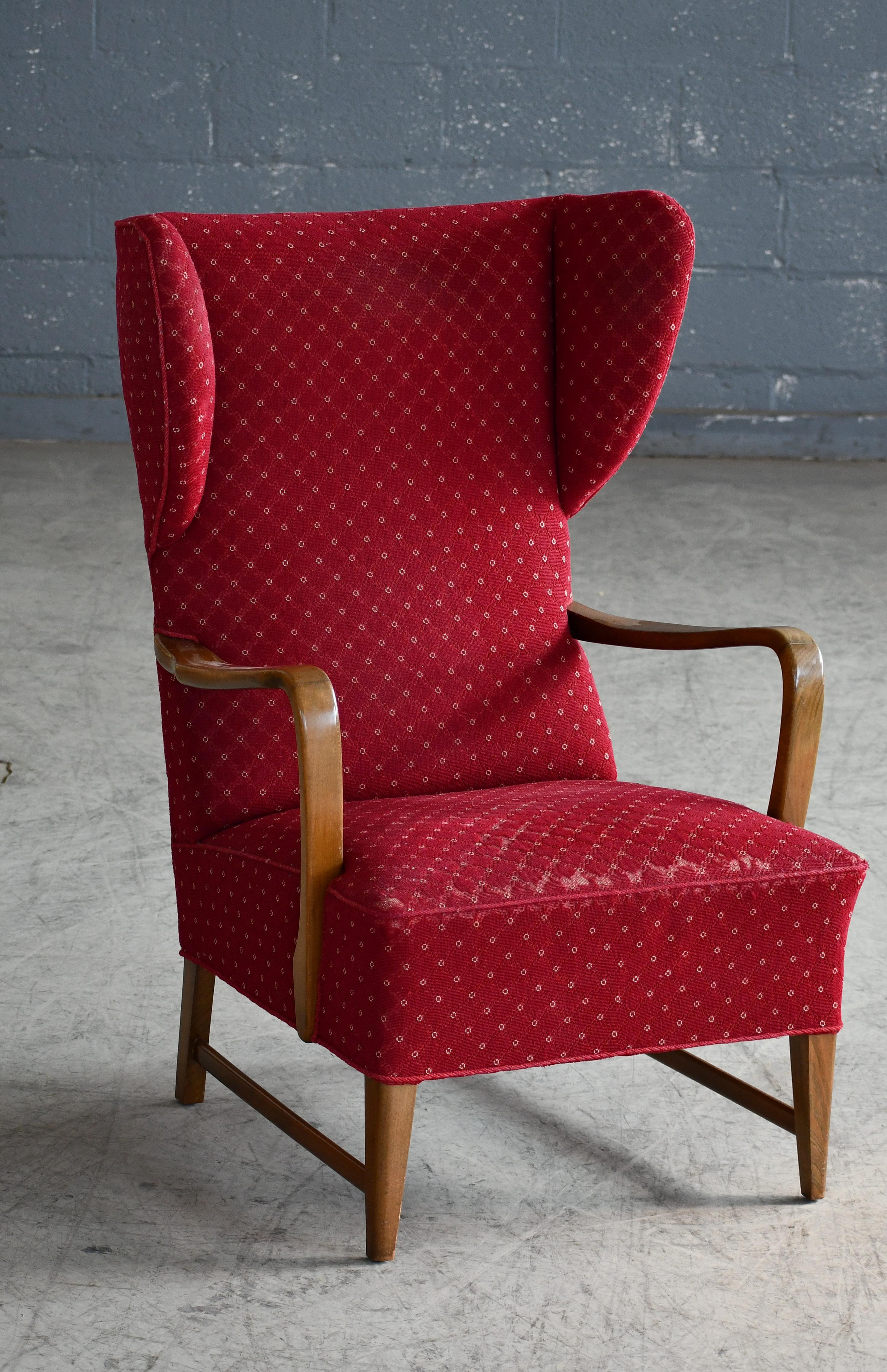 Laine Paire de fauteuils de salon danois des années 1940 avec accoudoirs ouverts en vente