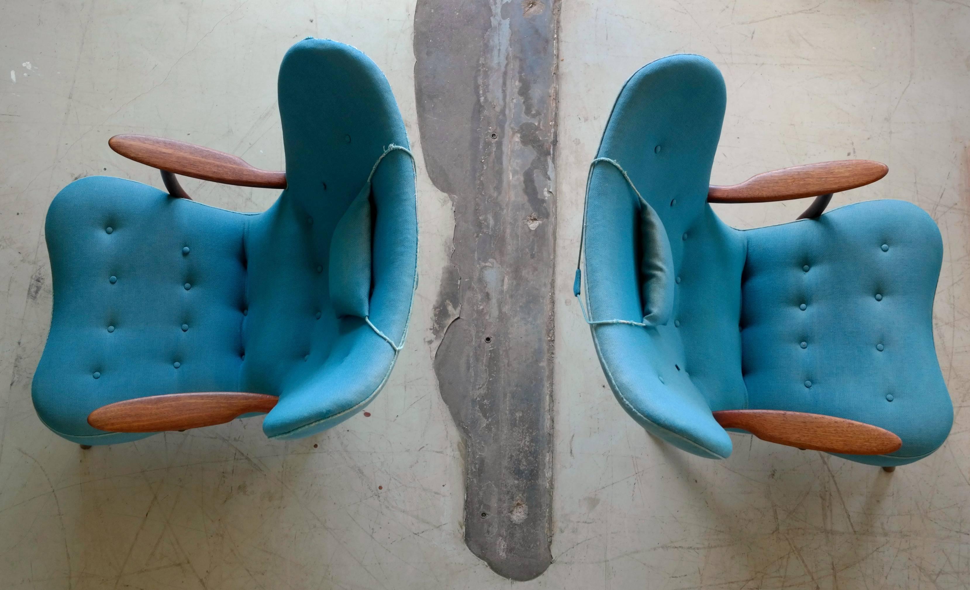 Pair of Danish 1950s High Back Lounge Chairs Model Pragh by Madsen and Schubell 8