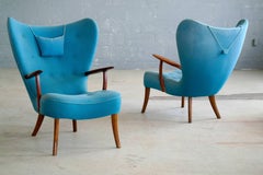 Pair of Danish 1950s High Back Lounge Chairs Model Pragh by Madsen and Schubell