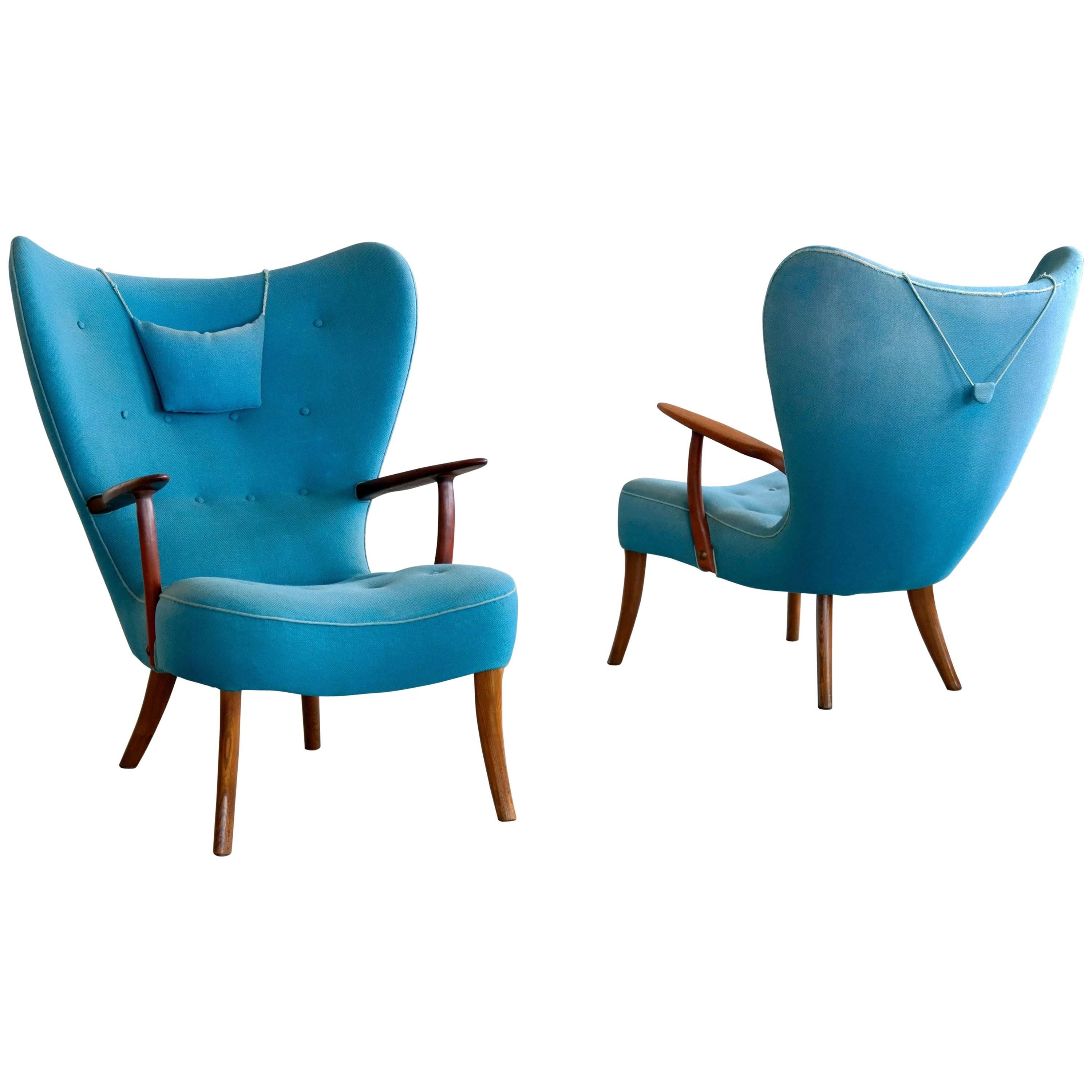 Pair of Danish 1950s High Back Lounge Chairs Model Pragh by Madsen and Schubell