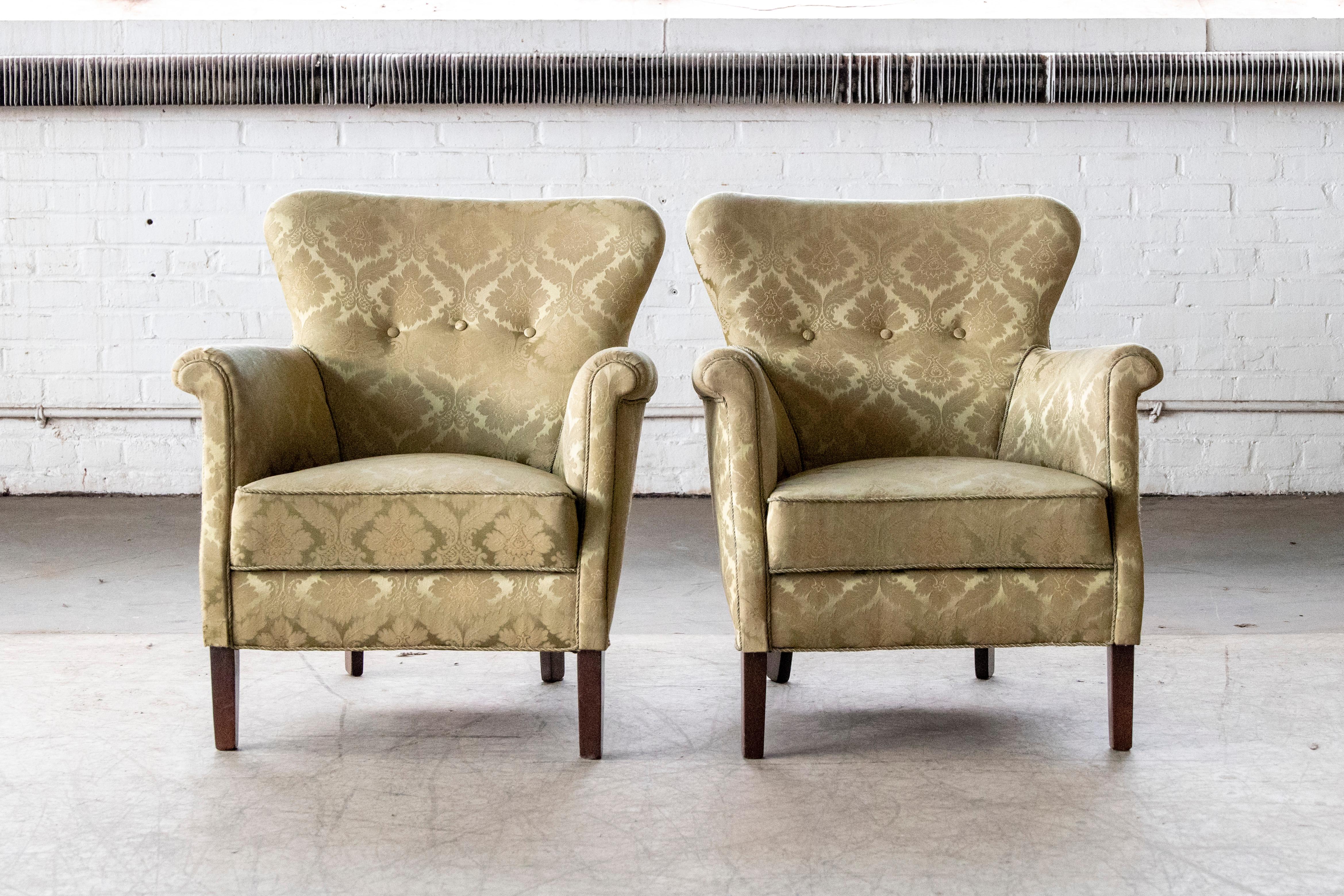 Pair of Danish 1950s Lounge Chairs Attributed to Fritz Hansen 1