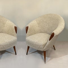 Pair of Danish 1950's Lounge chairs attributed to Nanna Ditzel Boucle and Wood