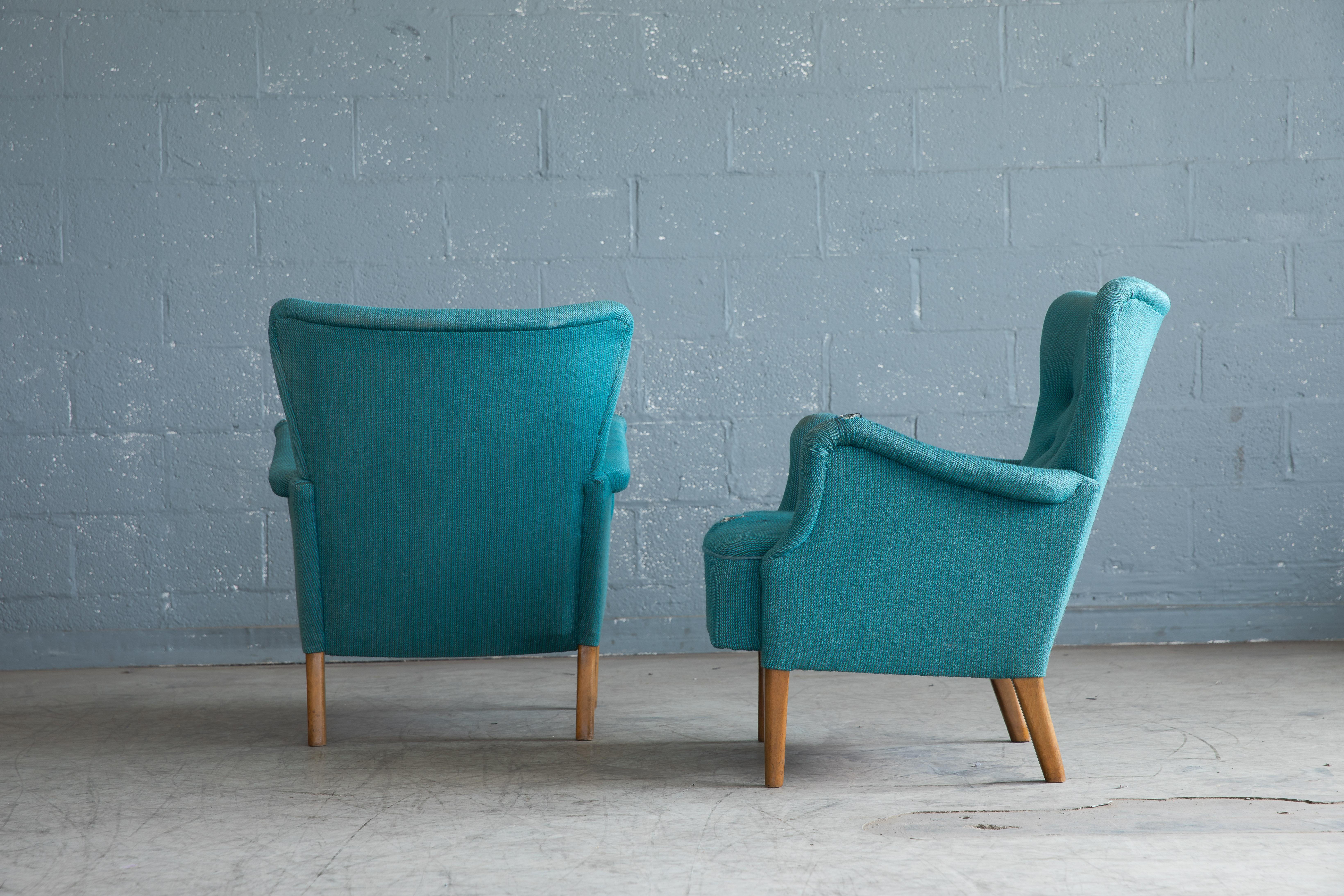 Mid-Century Modern Pair of Danish 1950s Lounge Chairs by Fritz Hansen
