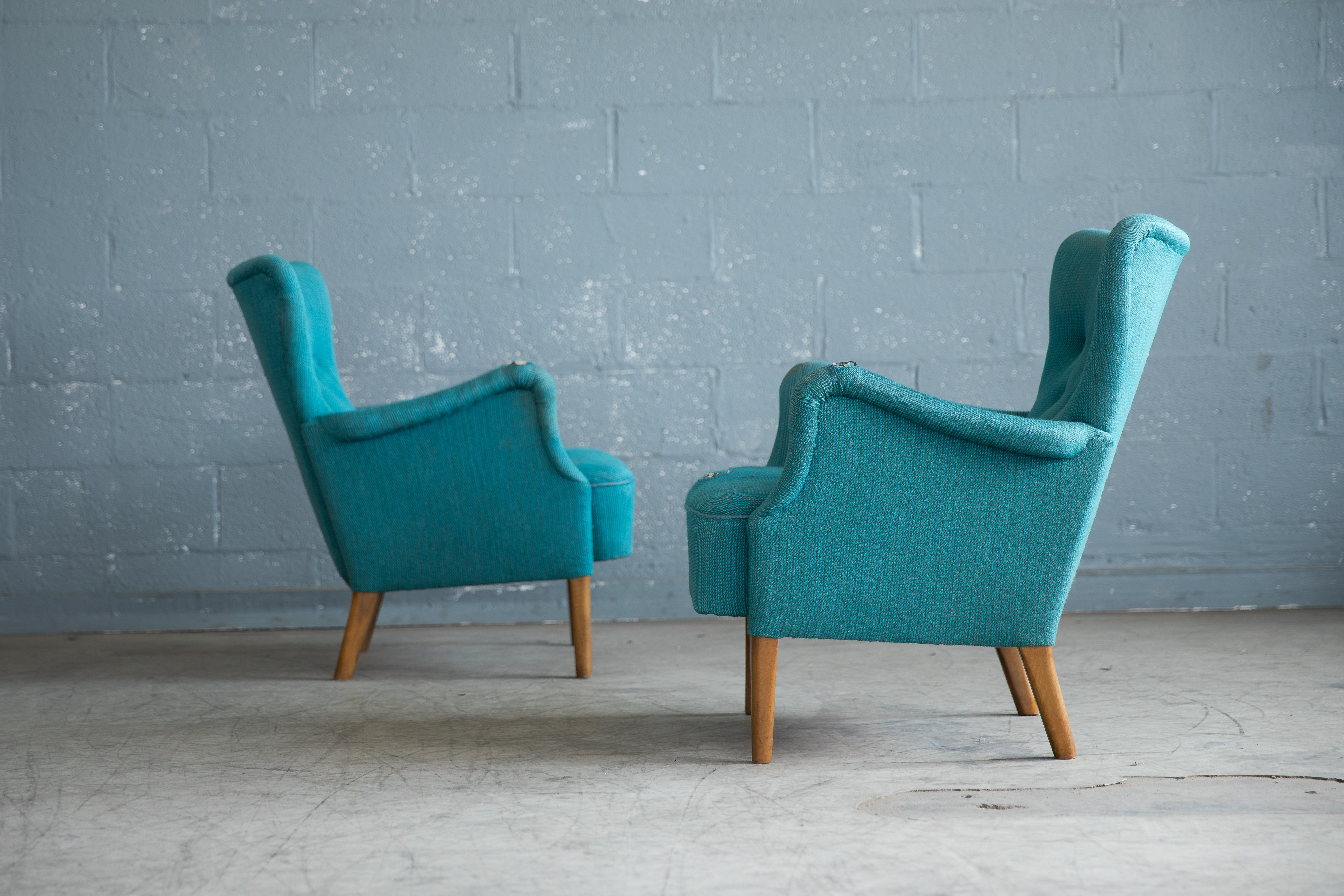 Pair of Danish 1950s Lounge Chairs by Fritz Hansen In Good Condition In Bridgeport, CT
