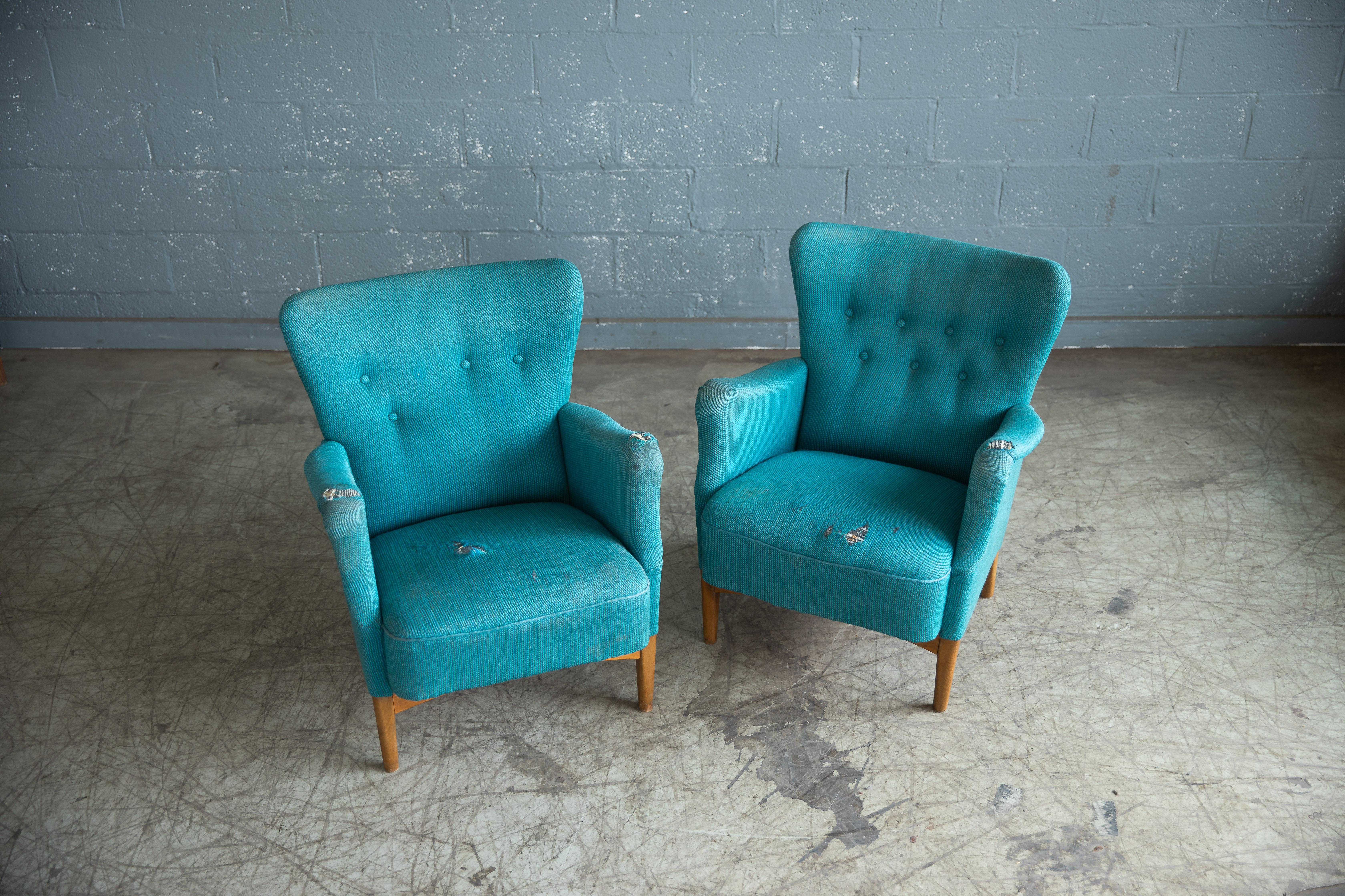 Pair of Danish 1950s Lounge Chairs by Fritz Hansen 1