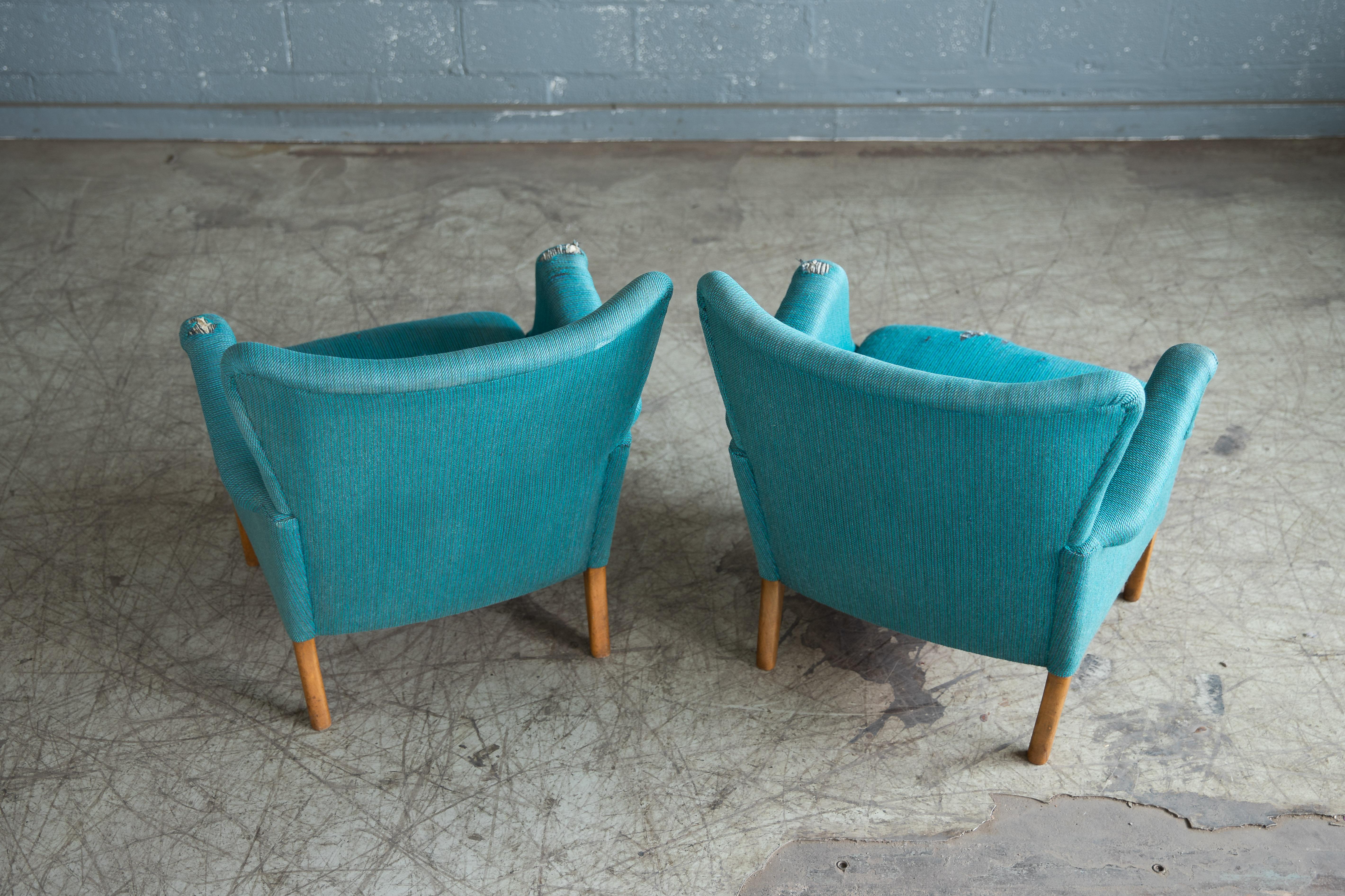 Pair of Danish 1950s Lounge Chairs by Fritz Hansen 2