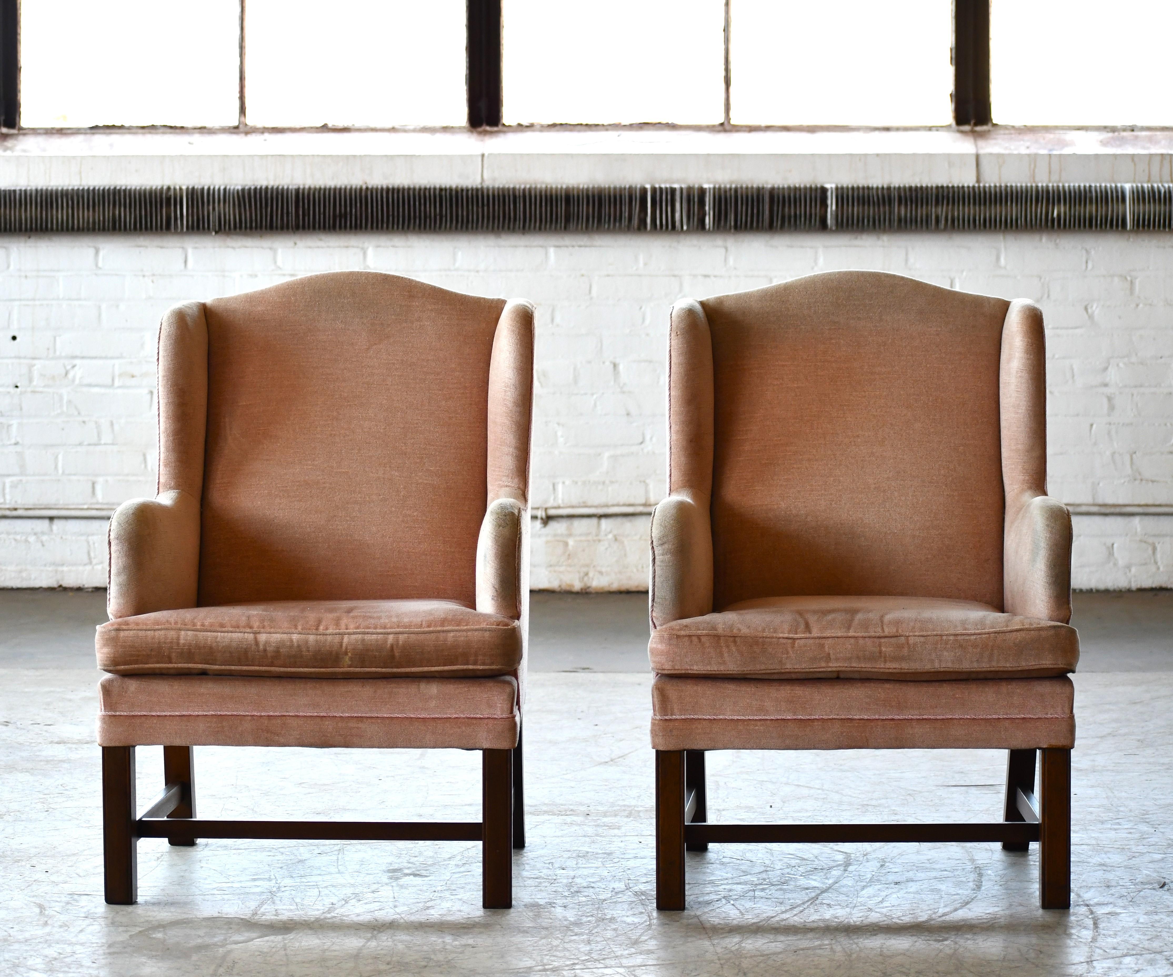 Mid-Century Modern Pair of Danish 1950's Lounge Chairs Chesterfield Style Small Scale