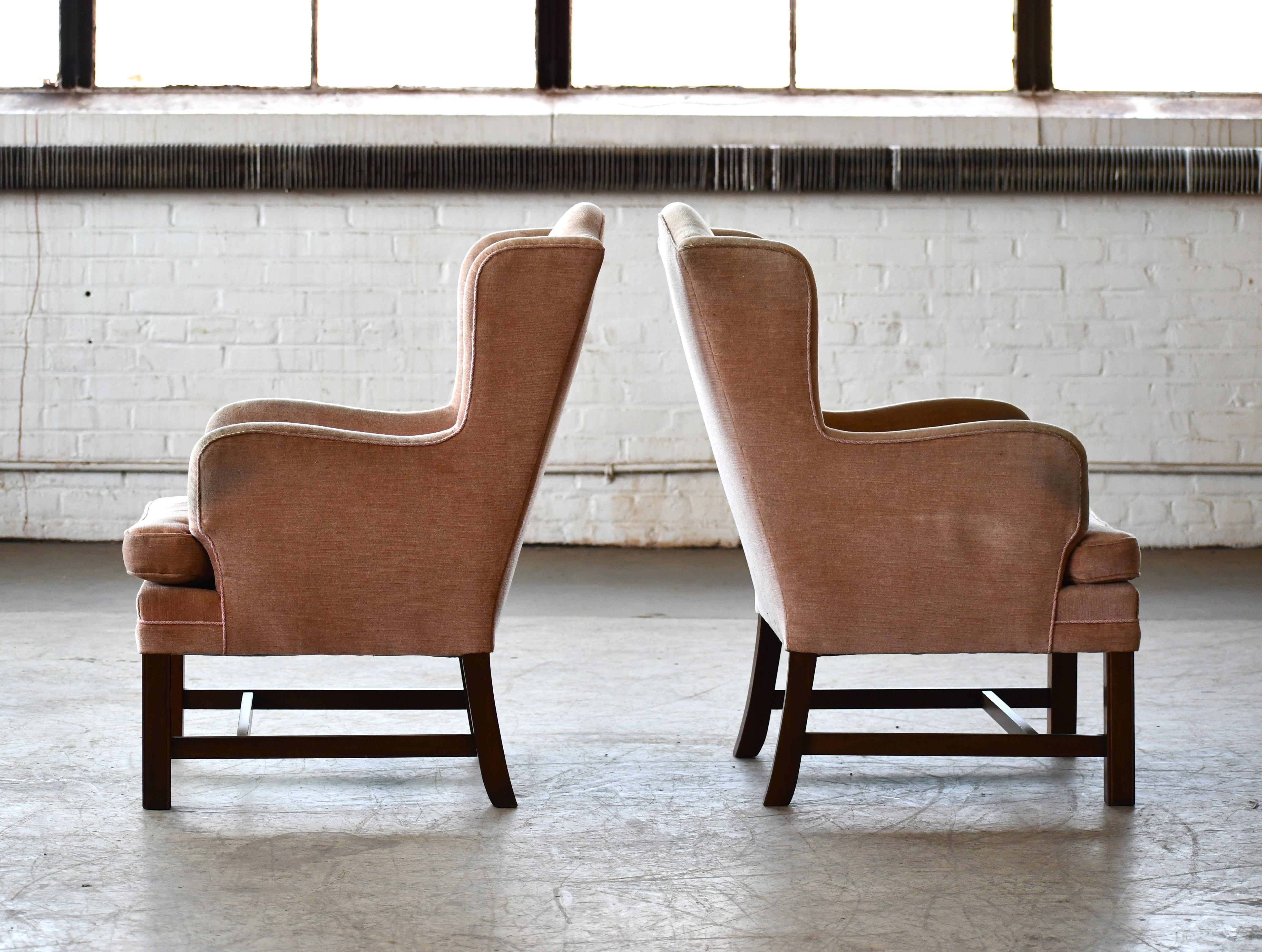 Mid-20th Century Pair of Danish 1950's Lounge Chairs Chesterfield Style Small Scale