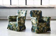 Pair of Danish 1950s Medium Size Lounge Chairs in Floral Fabric and Skirts