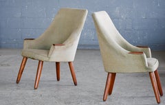 Pair of Danish 1950's Scoop Lounge Chairs with Teak Armrests