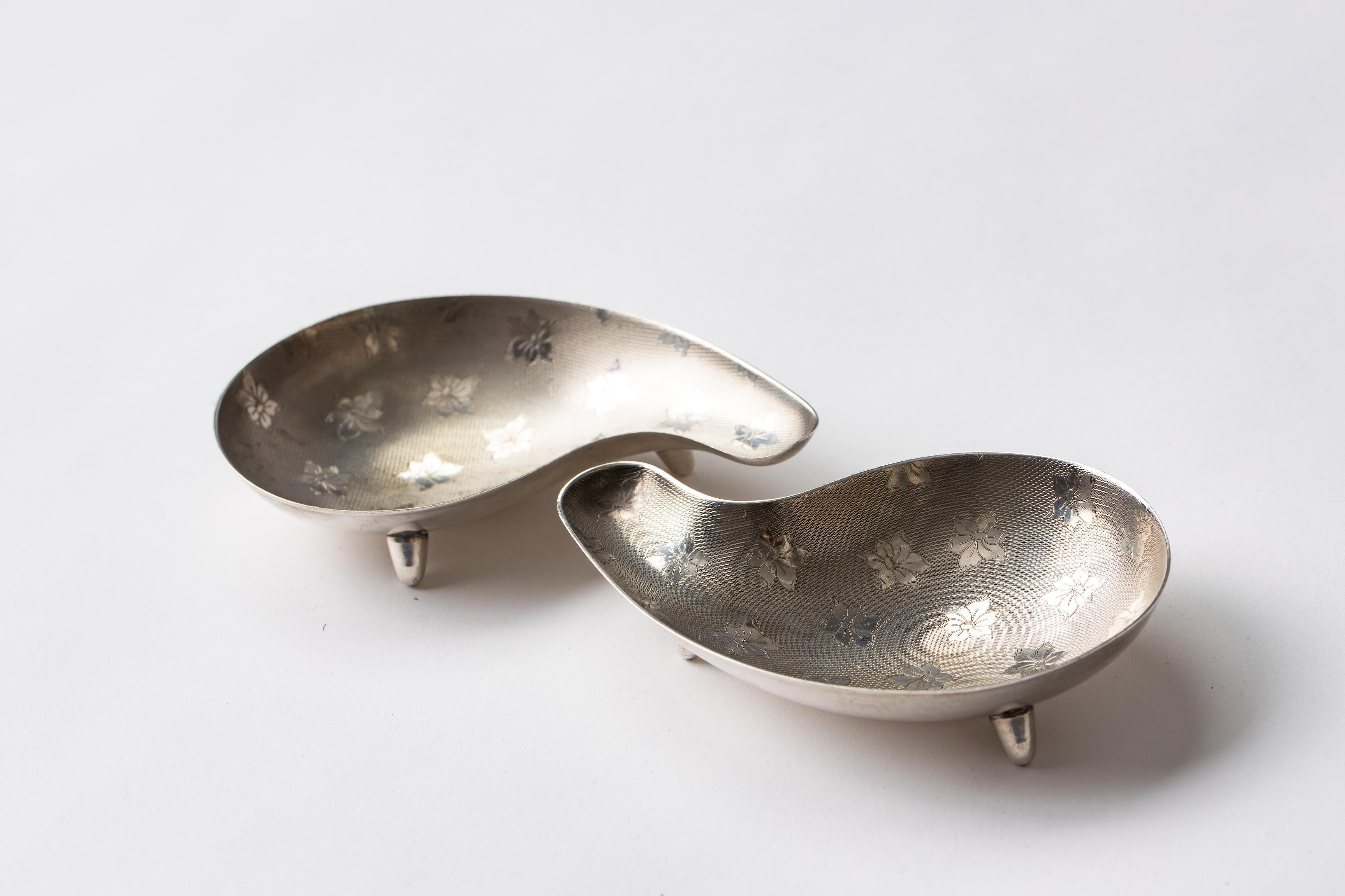 Plated Pair of Danish 1950s Silver Plate Paisley Shape Vide Poche Trays