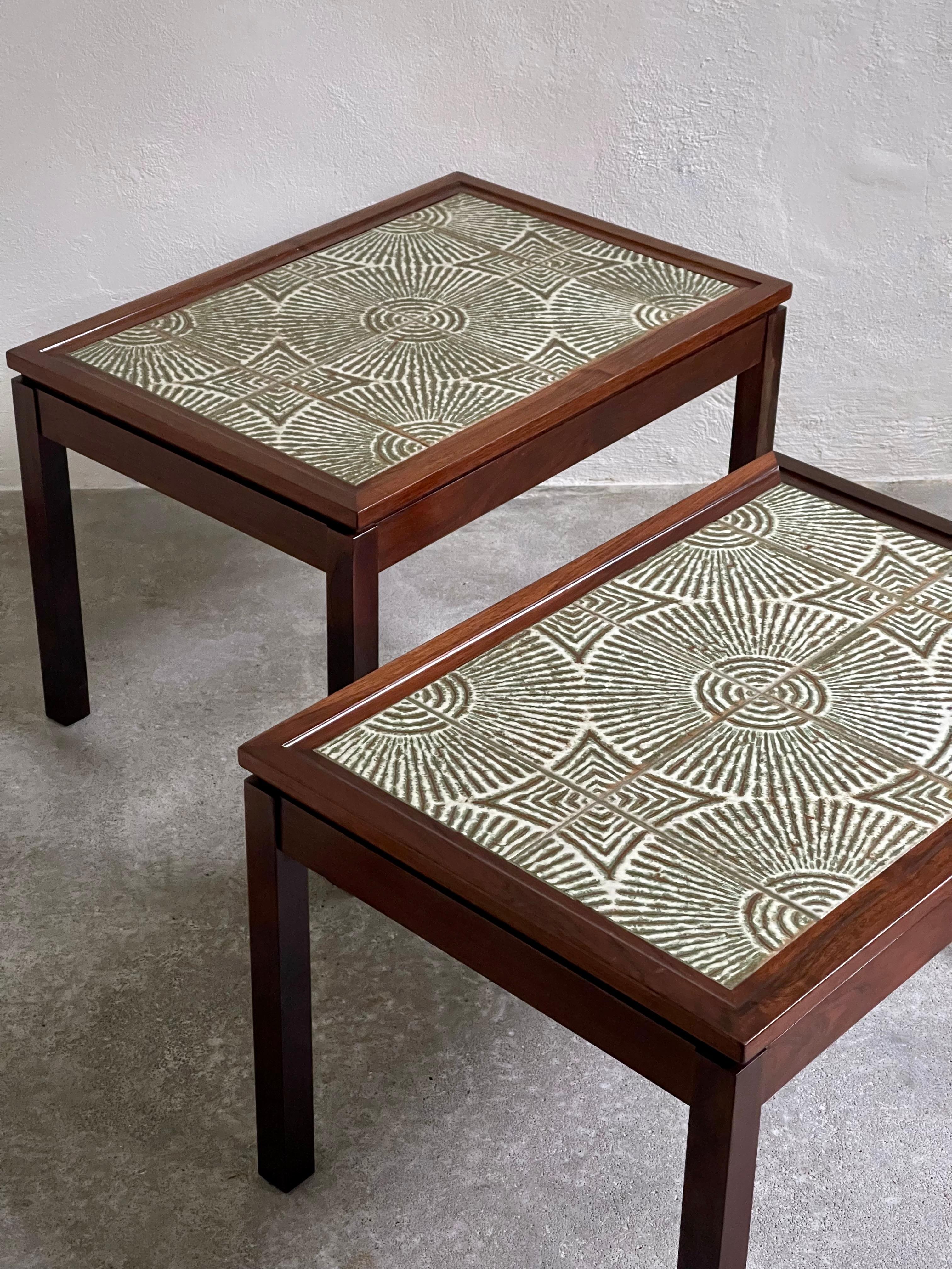 Pair of 1960s Danish Side Tables with ceramic tile table top by Edmund Jørgensen For Sale 3
