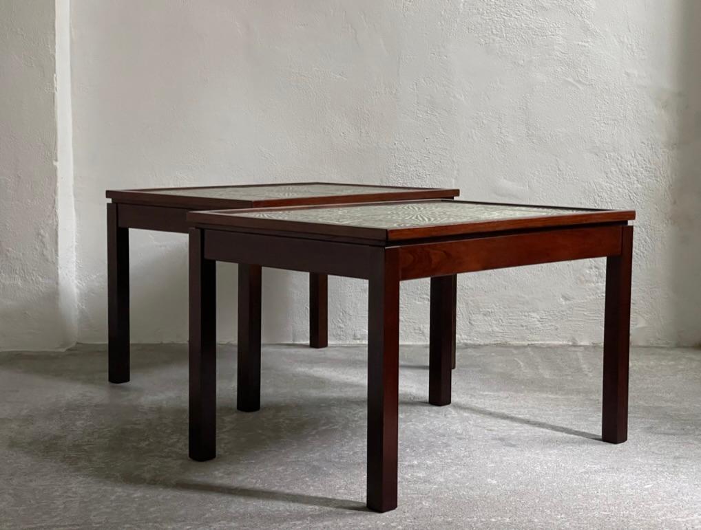 Inlay Pair of 1960s Danish Side Tables with ceramic tile table top by Edmund Jørgensen For Sale