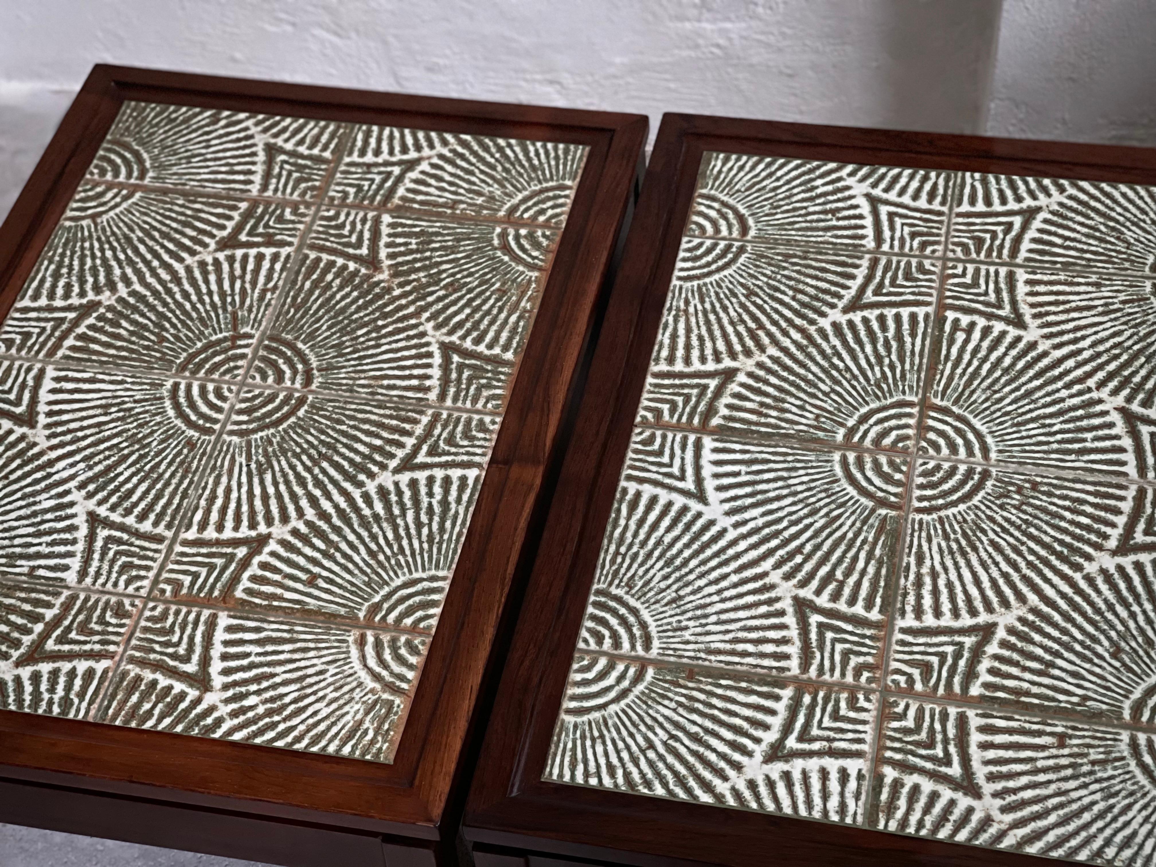 Ceramic Pair of 1960s Danish Side Tables with ceramic tile table top by Edmund Jørgensen For Sale