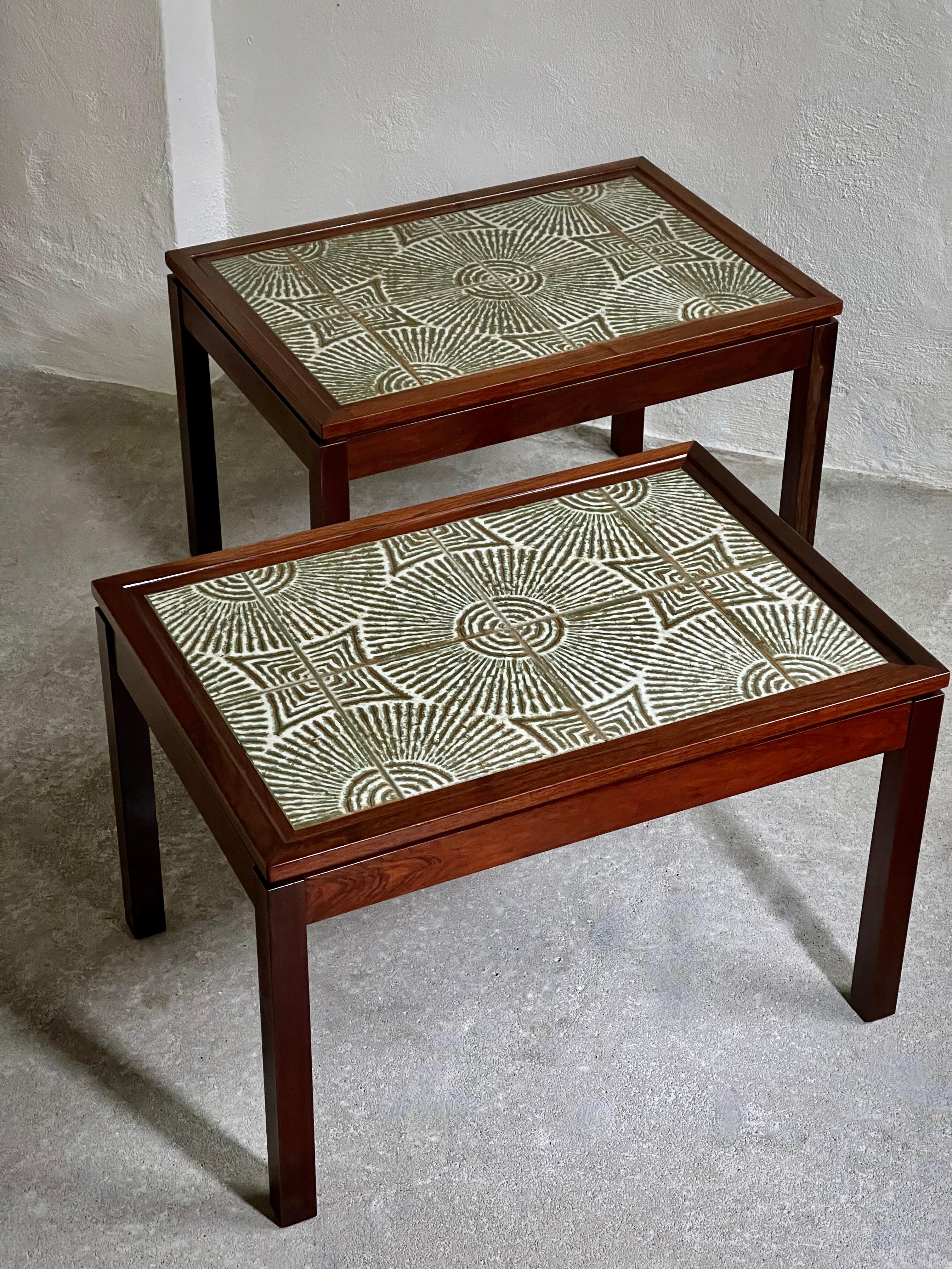 Pair of 1960s Danish Side Tables with ceramic tile table top by Edmund Jørgensen For Sale 1