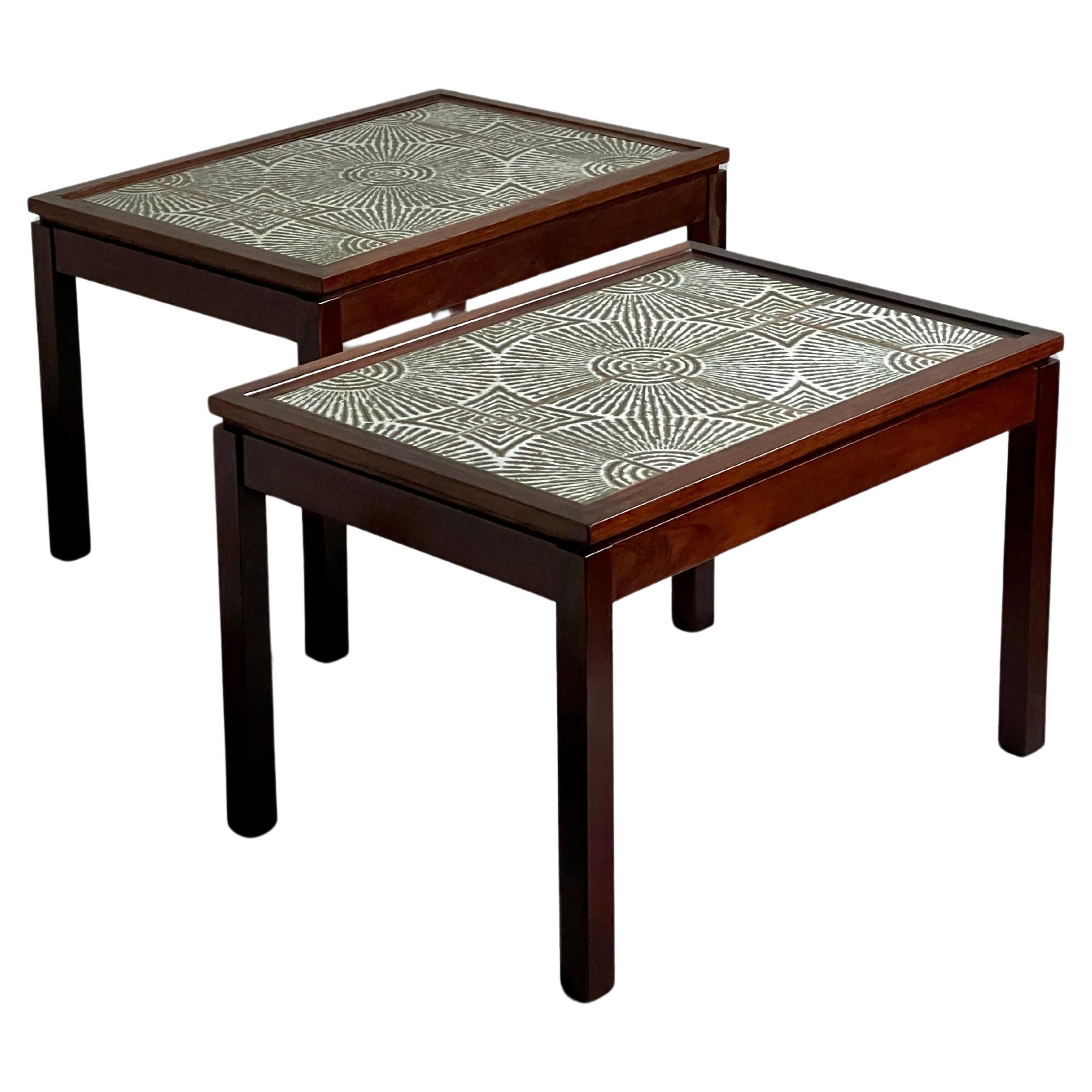 Pair of 1960s Danish Side Tables with ceramic tile table top by Edmund Jørgensen For Sale