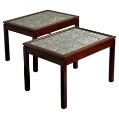 Vintage Pair of 1960s Danish Side Tables with ceramic tile table top by Edmund Jørgensen