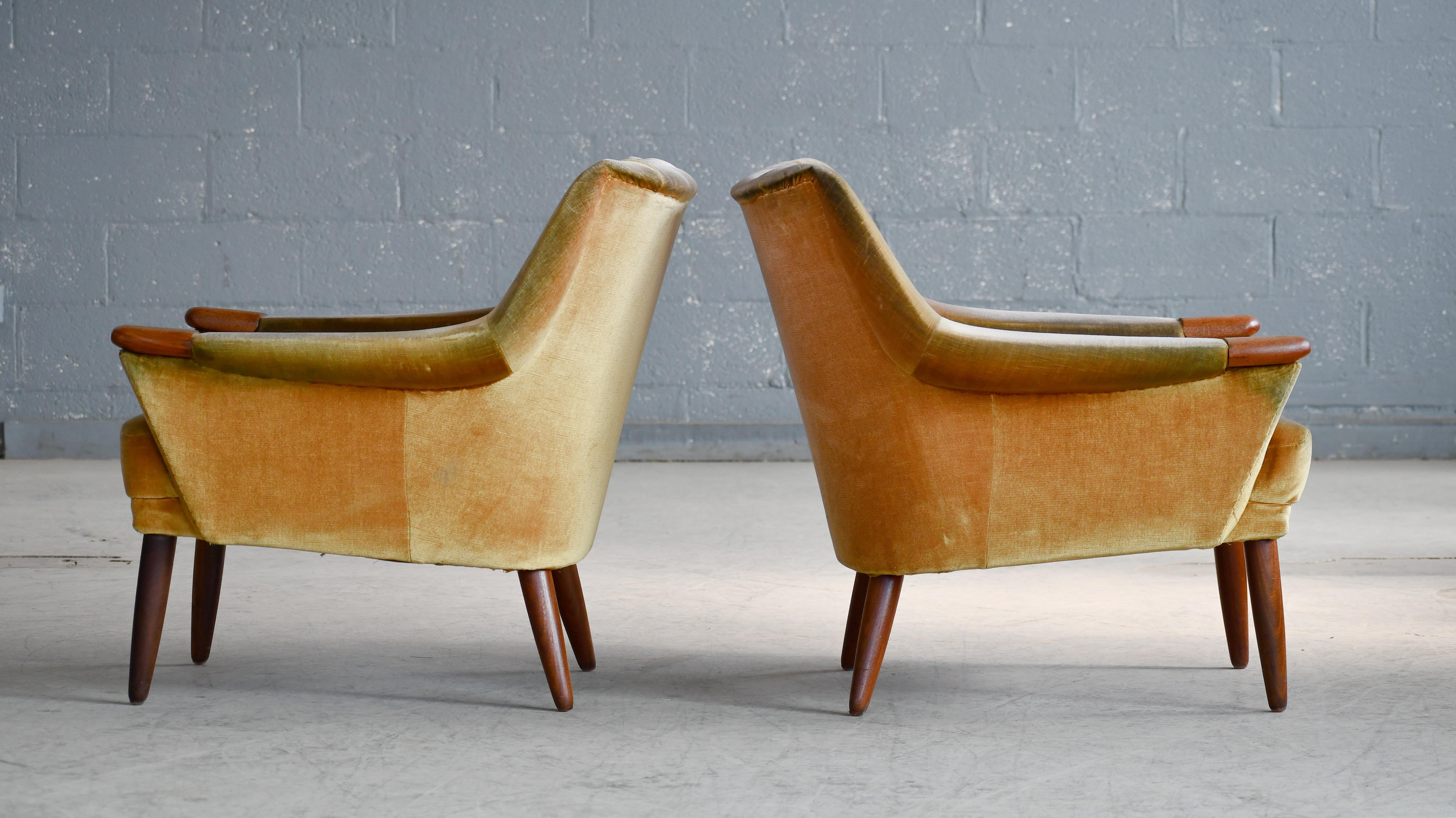 Pair of Danish 1960's Low Lounge chairs with Teak Legs and Accents For Sale 3