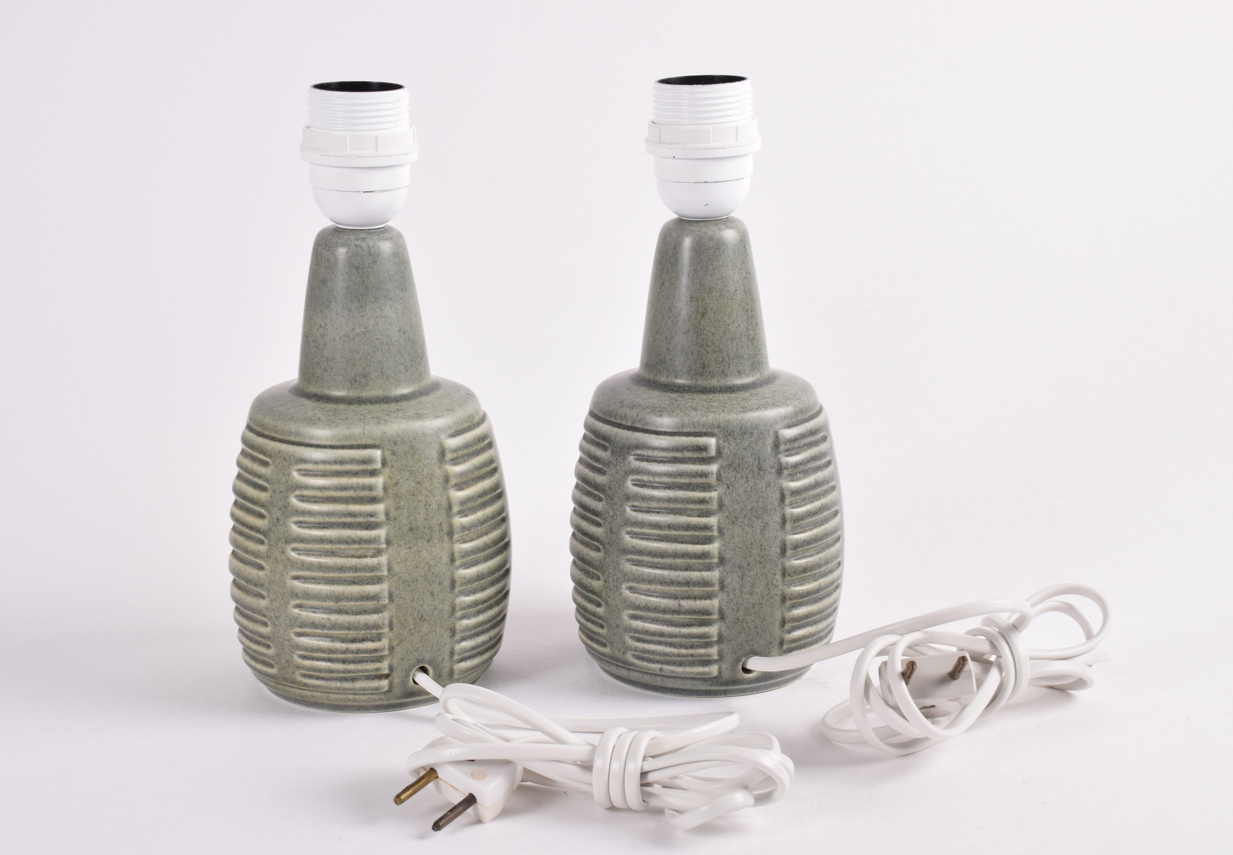 Pair of Danish 1960s Søholm Ceramic Table Lamps Dusted Green by Einar Johansen In Good Condition In Aarhus C, DK
