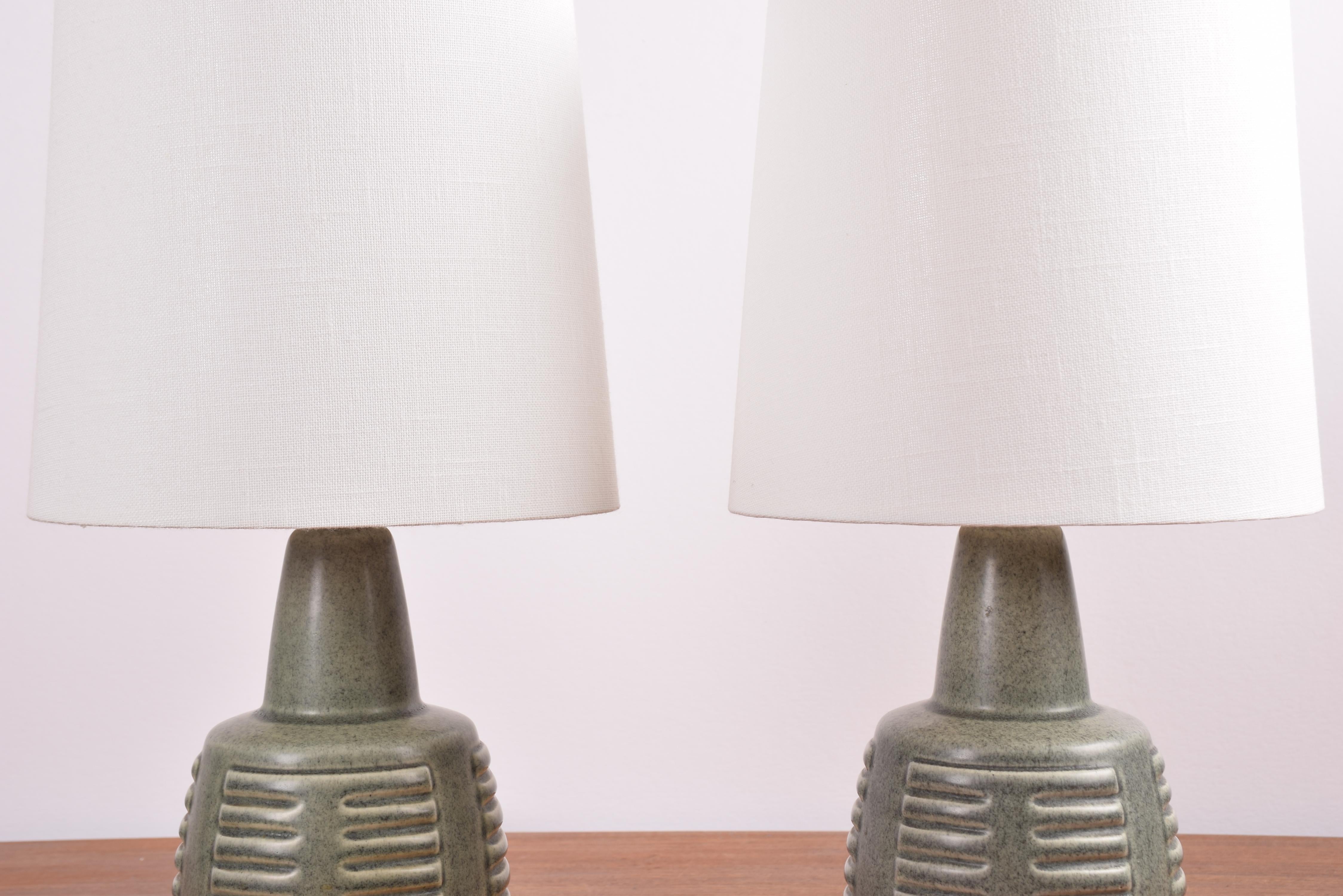 Pair of Danish 1960s Søholm Ceramic Table Lamps Dusted Green by Einar Johansen 3