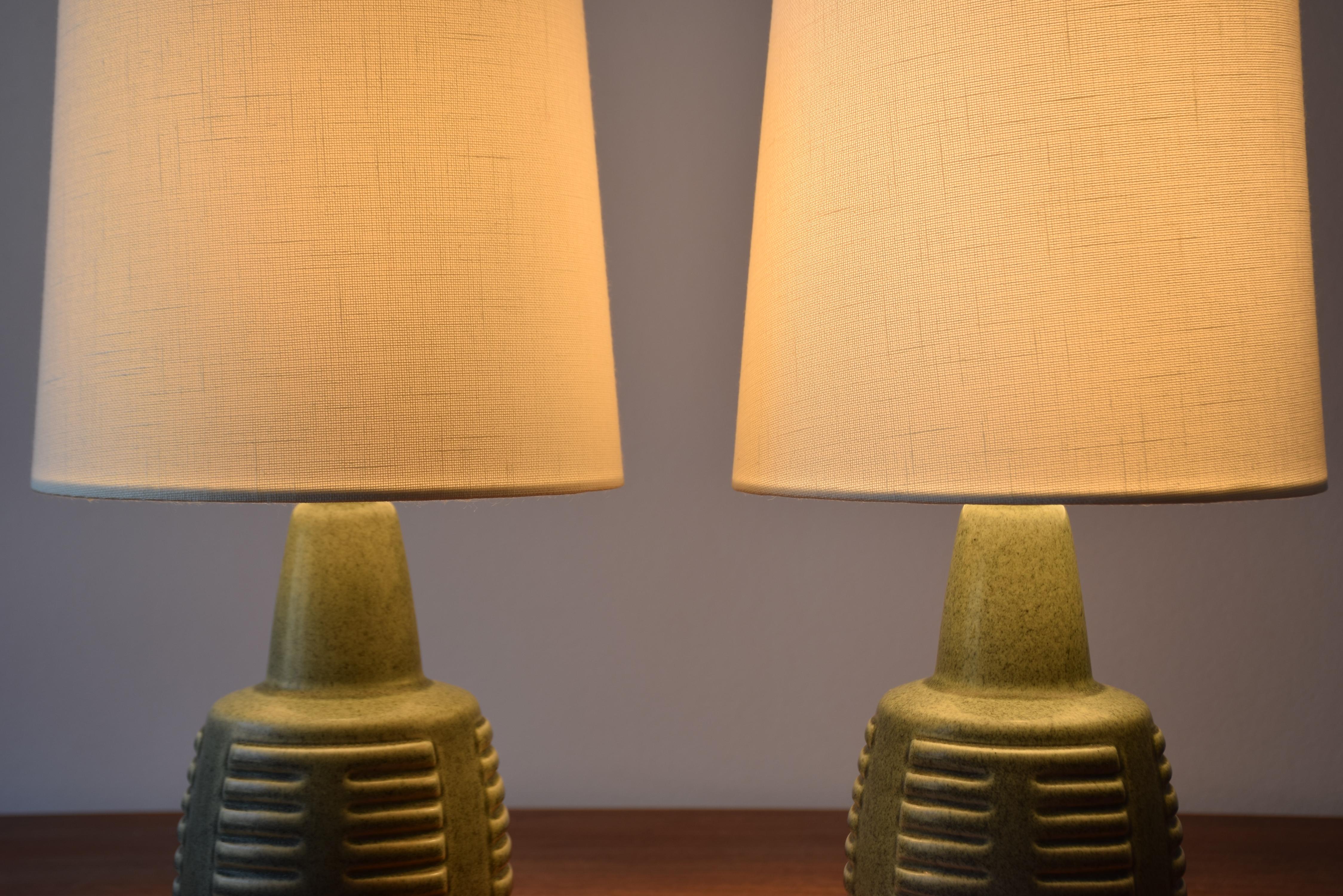 Pair of Danish 1960s Søholm Ceramic Table Lamps Dusted Green by Einar Johansen 4