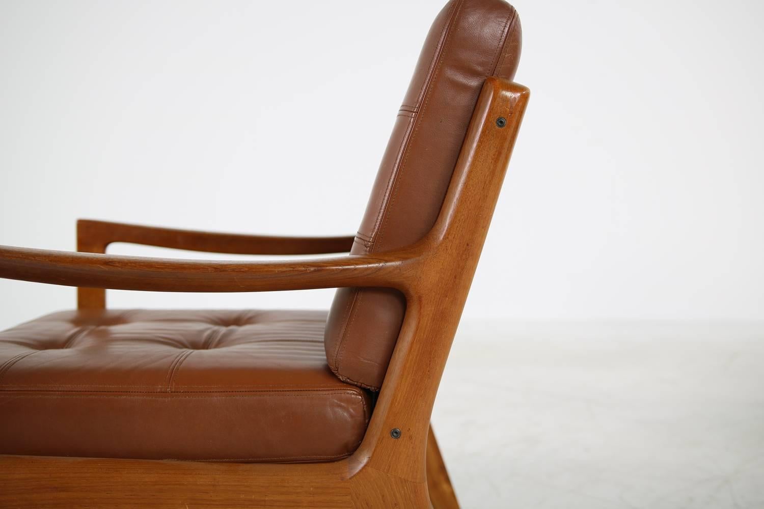 Pair of Danish 1960s Teak and Brown Leather Lounge Easy Chairs by Ole Wanscher 5