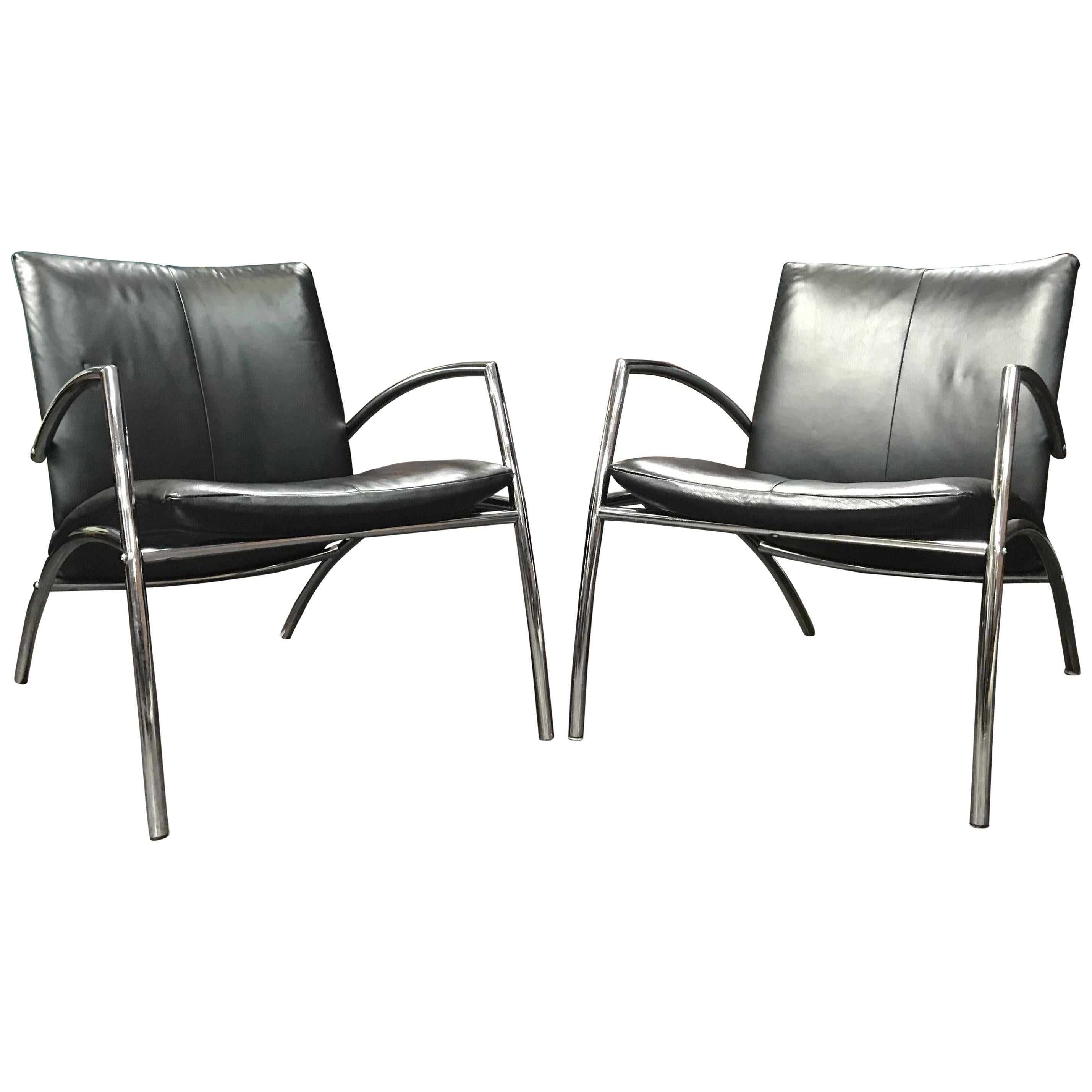 Pair of Danish 1980s Leather and Chrome ‘Sit’ Chairs by Kebe For Sale