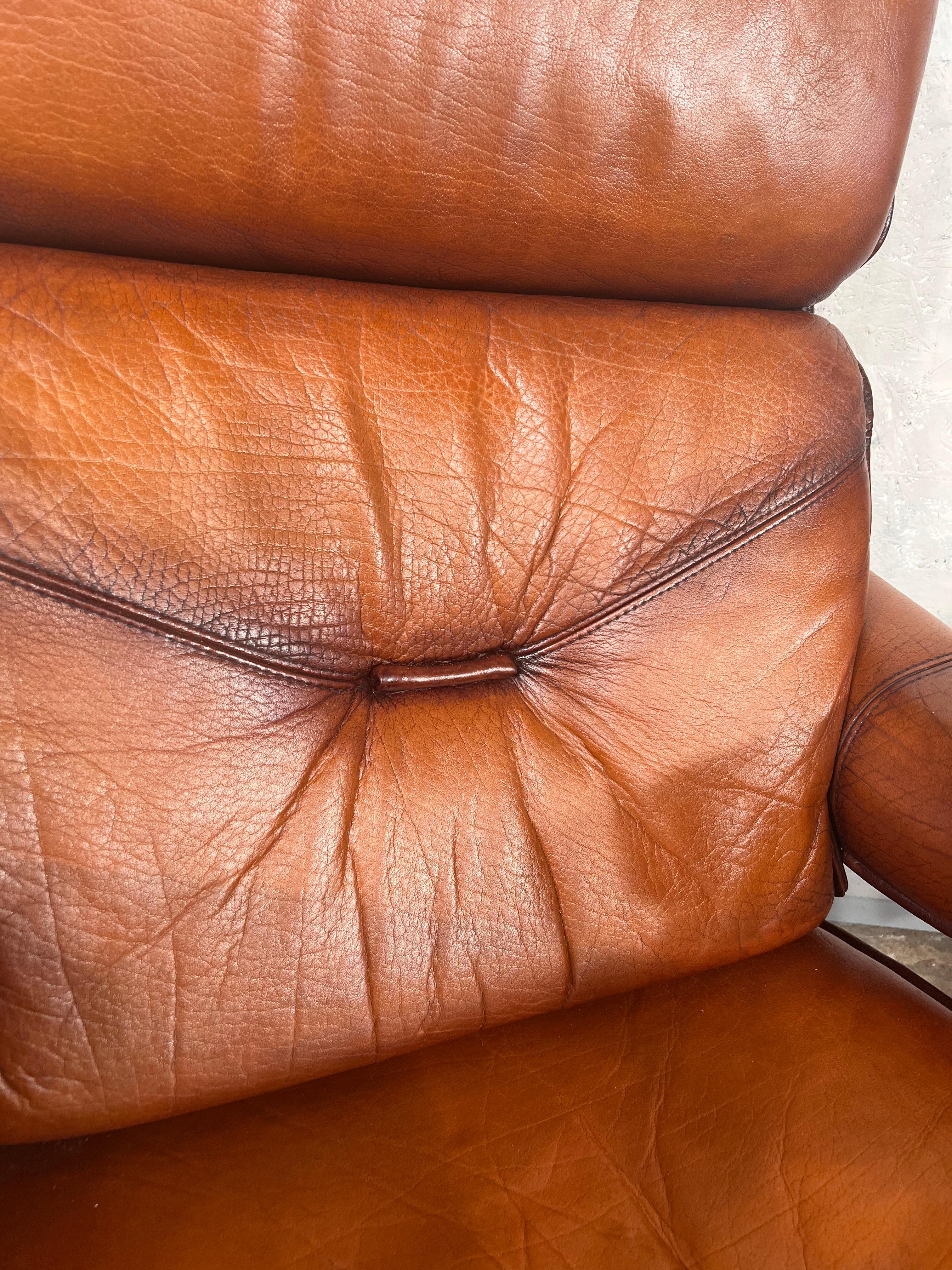 20th Century Pair of Danish 70s Bentwood Leather Armchairs Hand Dyed Cognac #440 For Sale